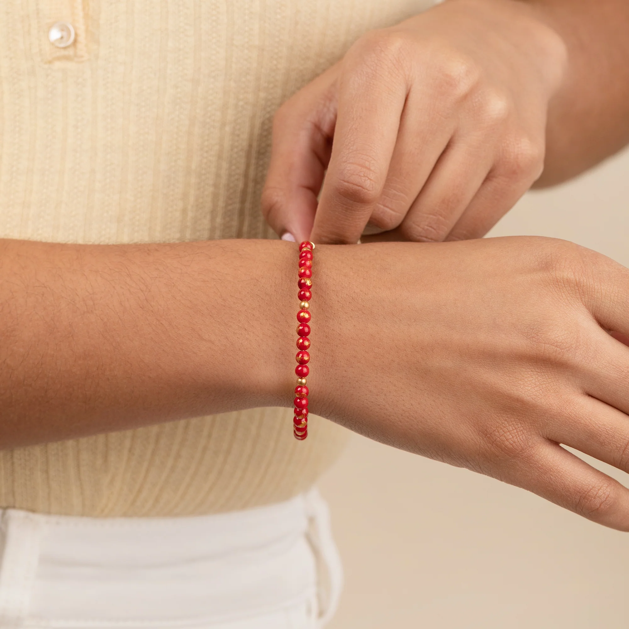 Antique Americana Grateful Beaded Bangle, Red - Image 2