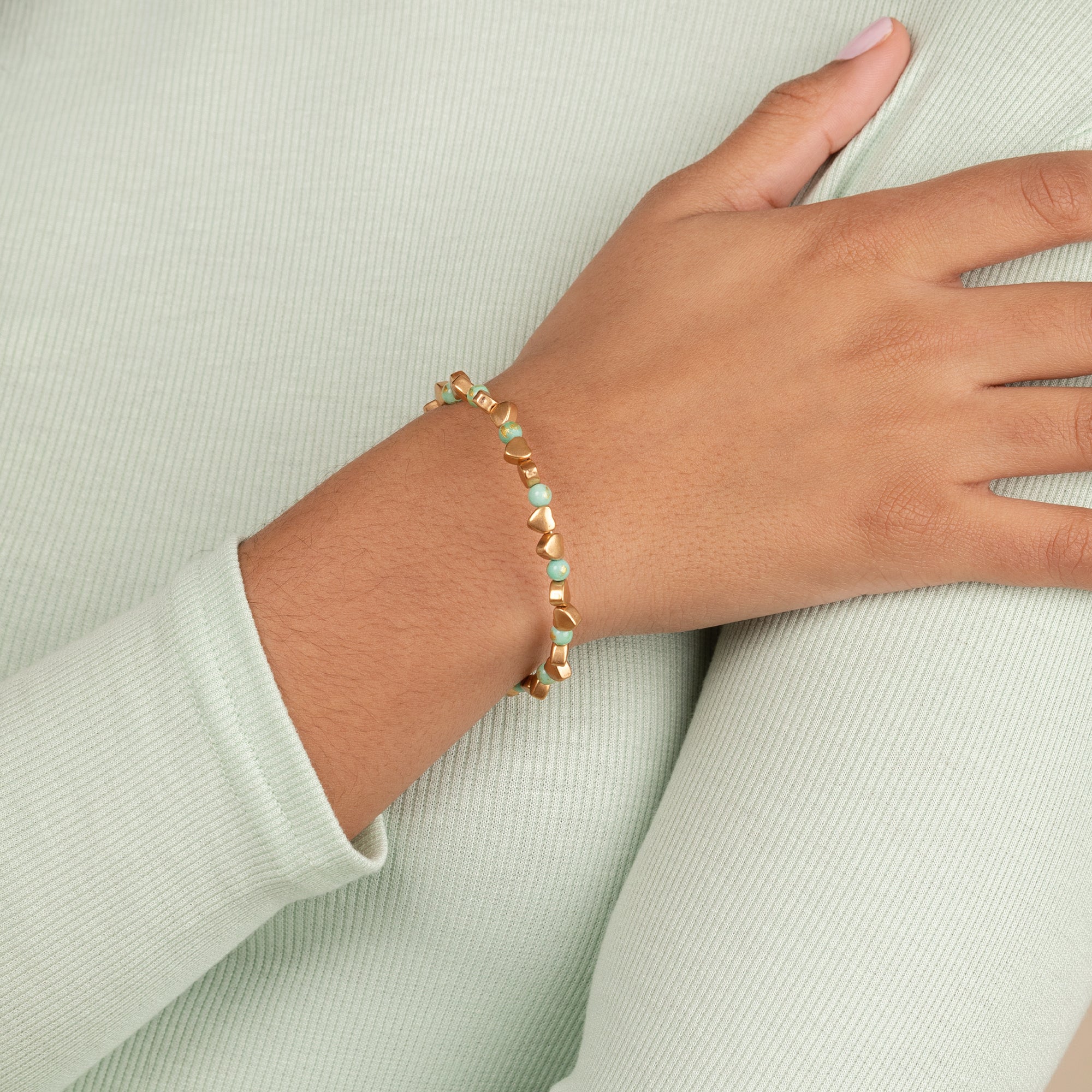 Antique Americana Heart Beaded Bangle, Mint Green - Image 2