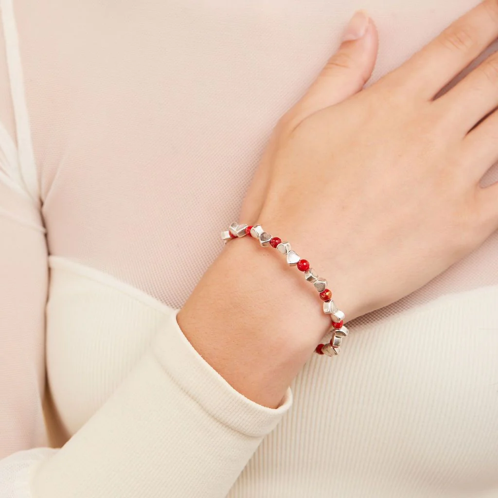 Antique Americana Heart Beaded Bangle, Red - Image 2