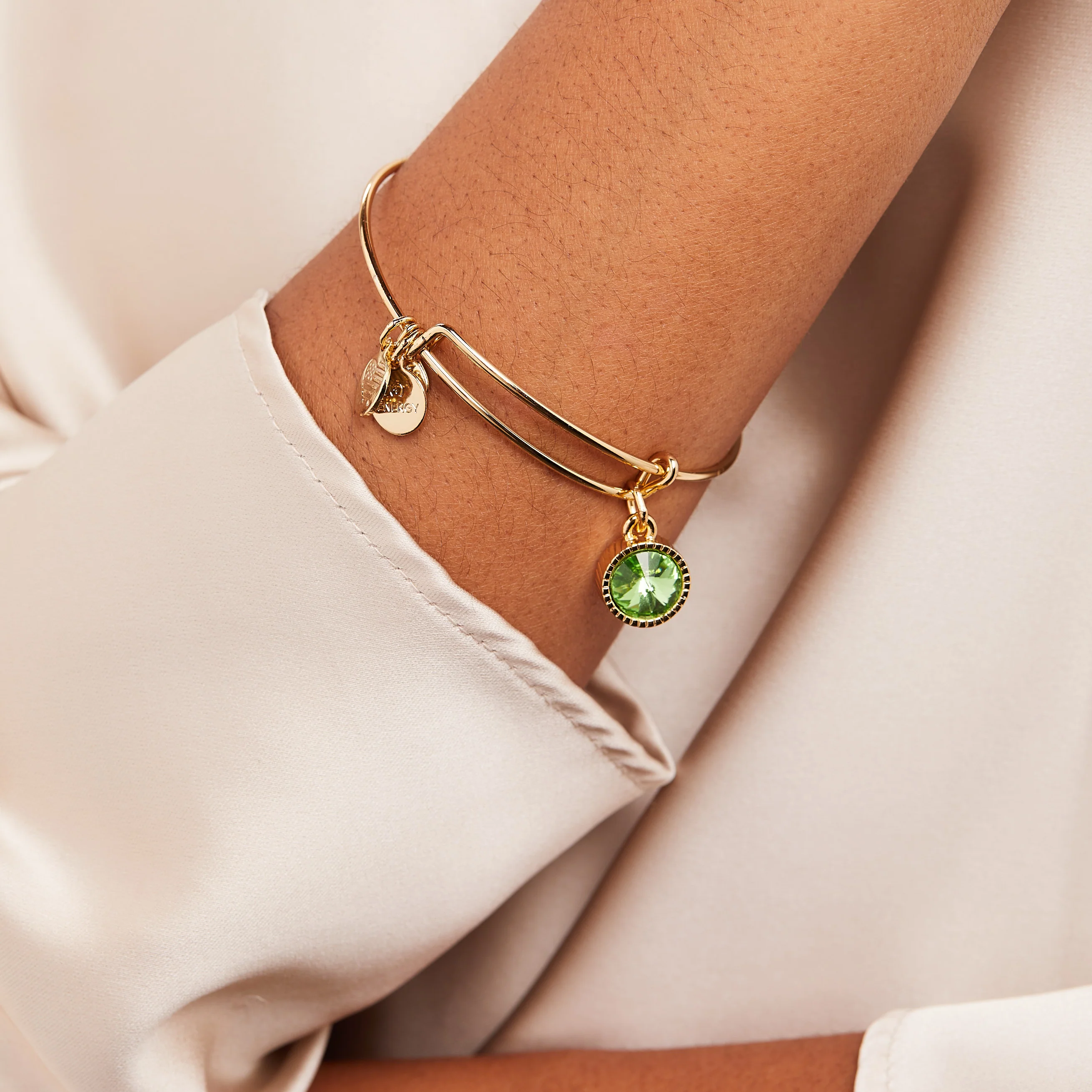 August Birthstone Charm Bangle, Peridot - Image 5