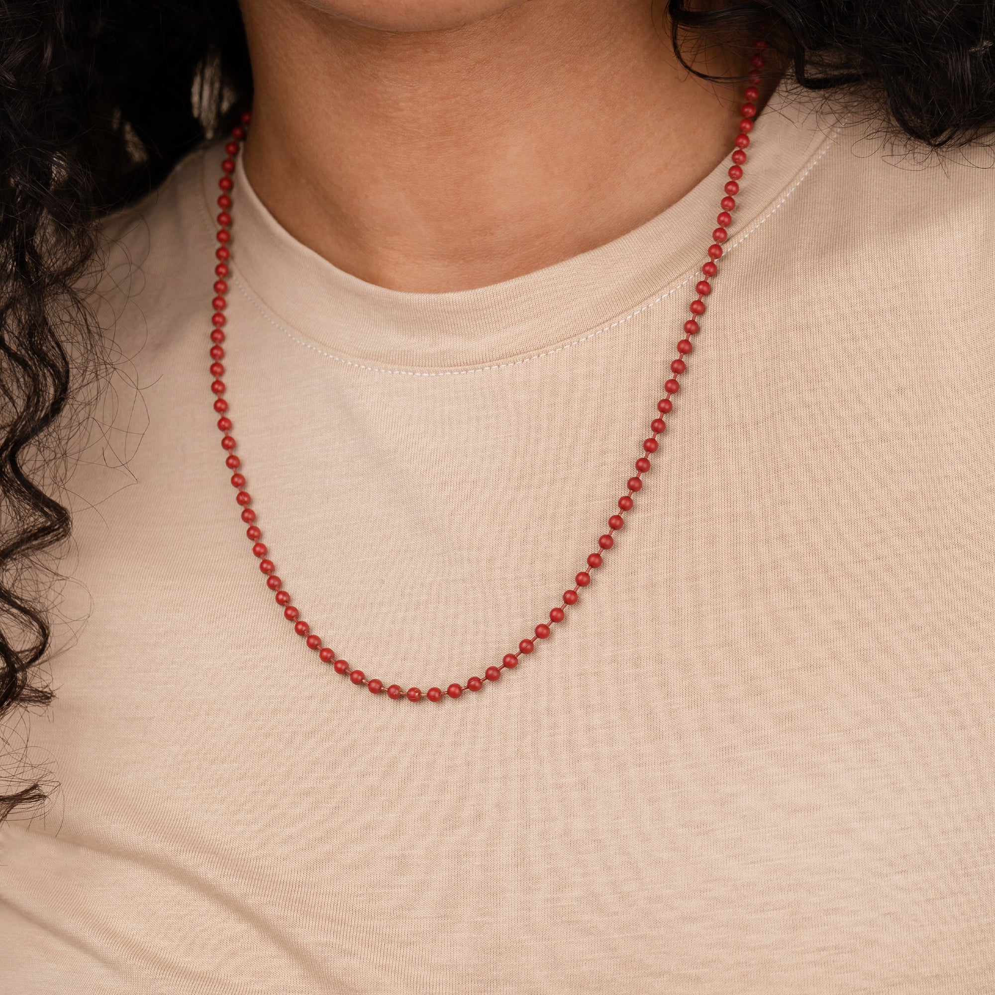 Coral Red Ball Chain Necklace - Image 2