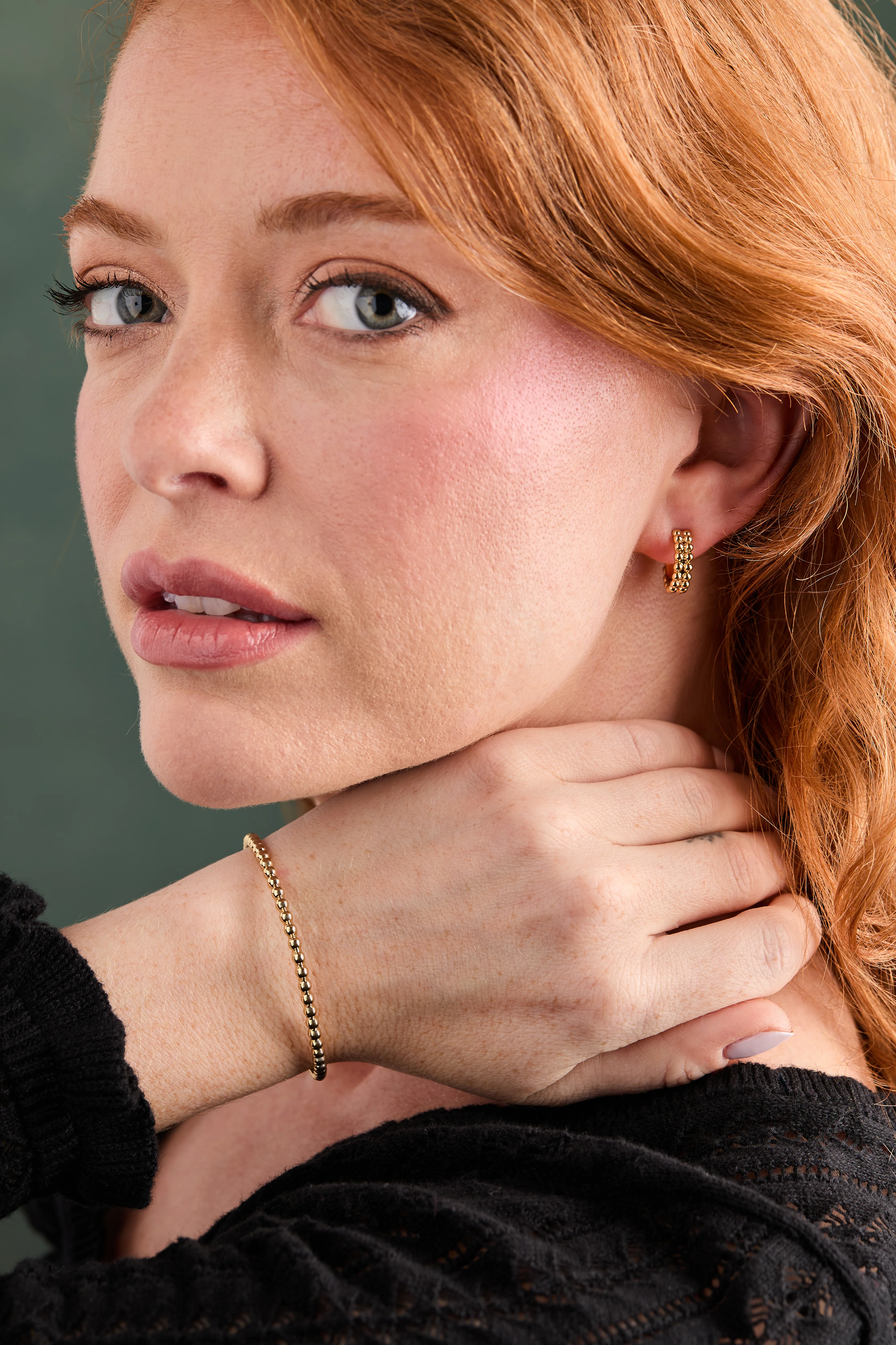 Gold Beaded Cuff Bracelet - Image 4