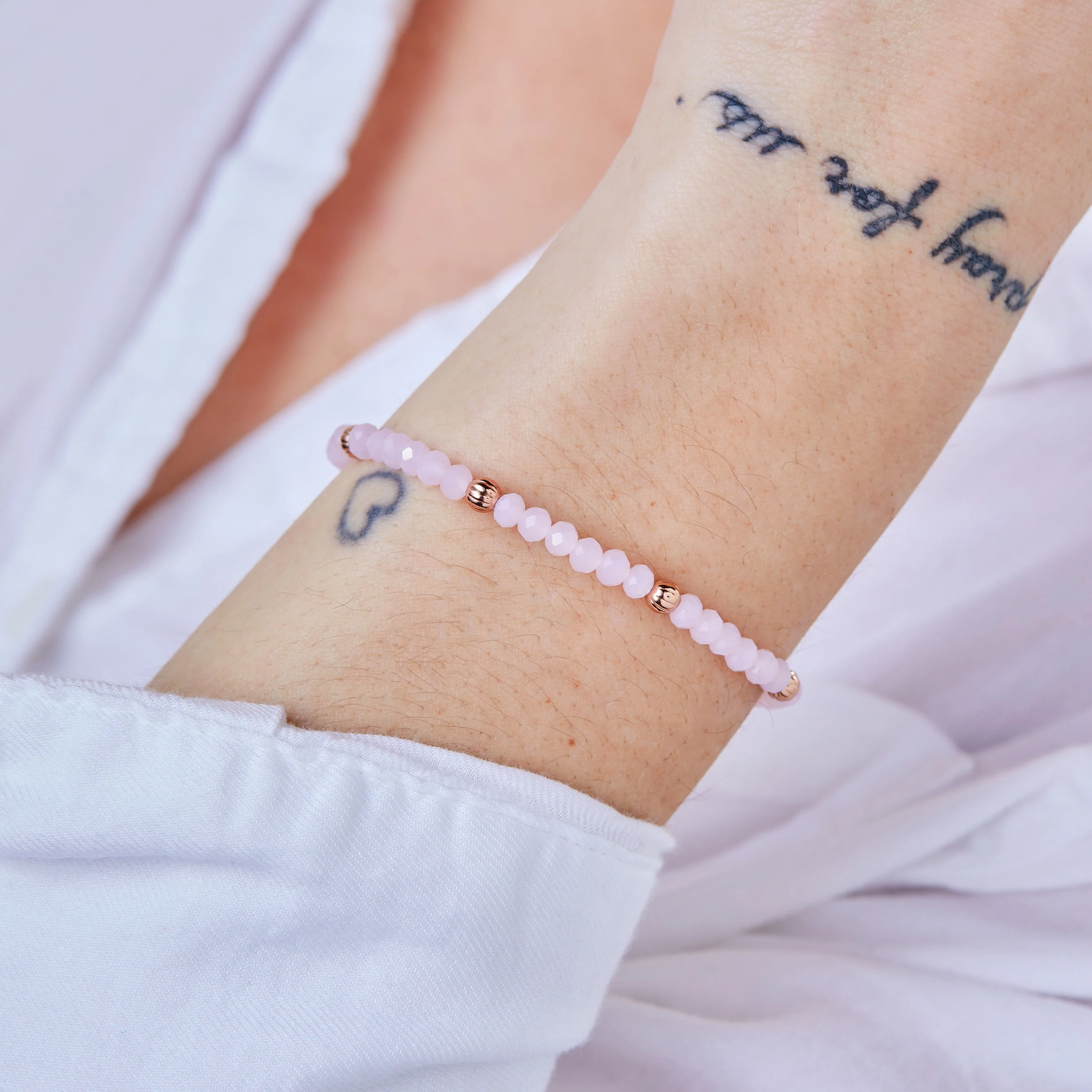 Pink Beaded Stretch Bracelet, Small - Image 2