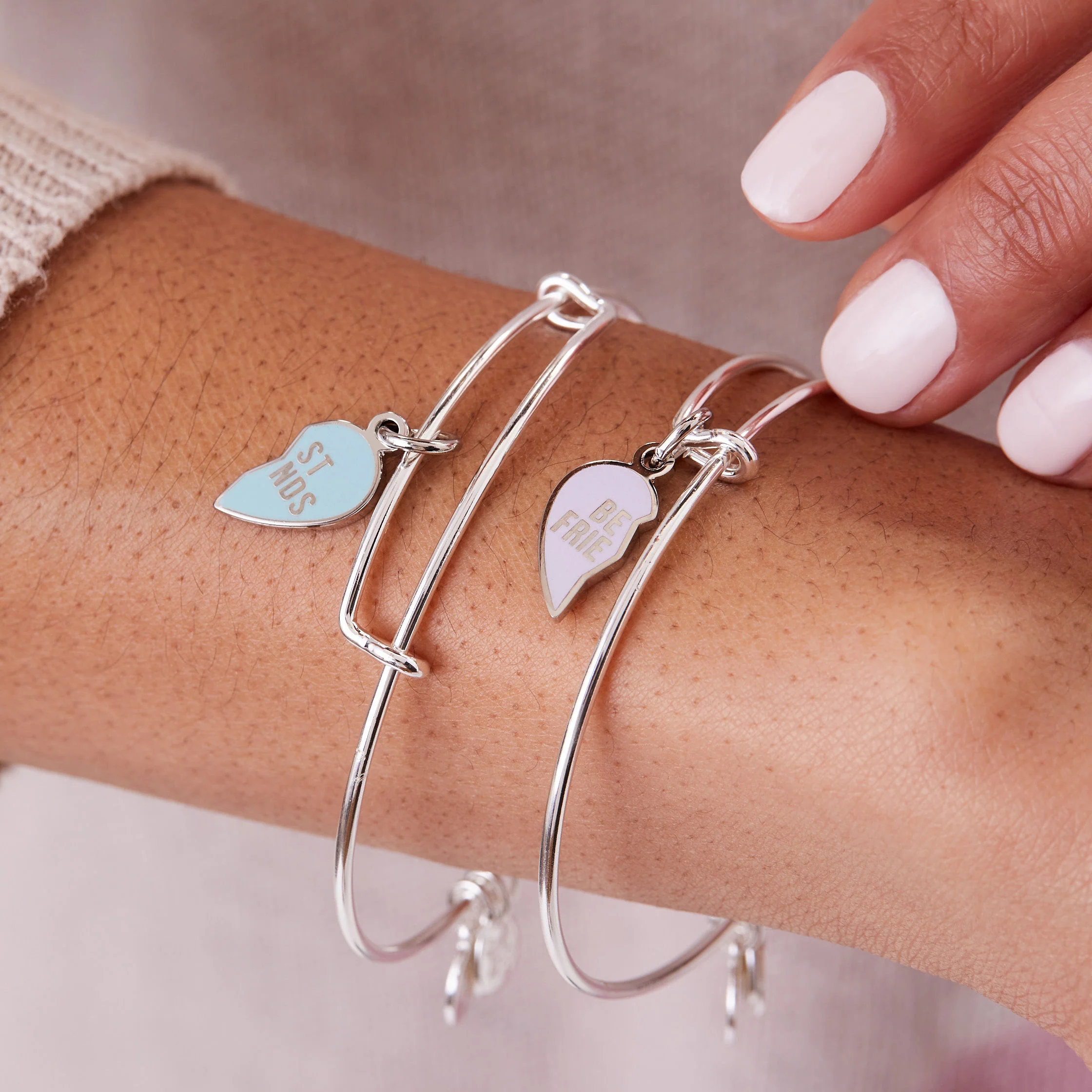 Best Friend Charm Bangles, Purple + Blue, Set of 2 - Image 3
