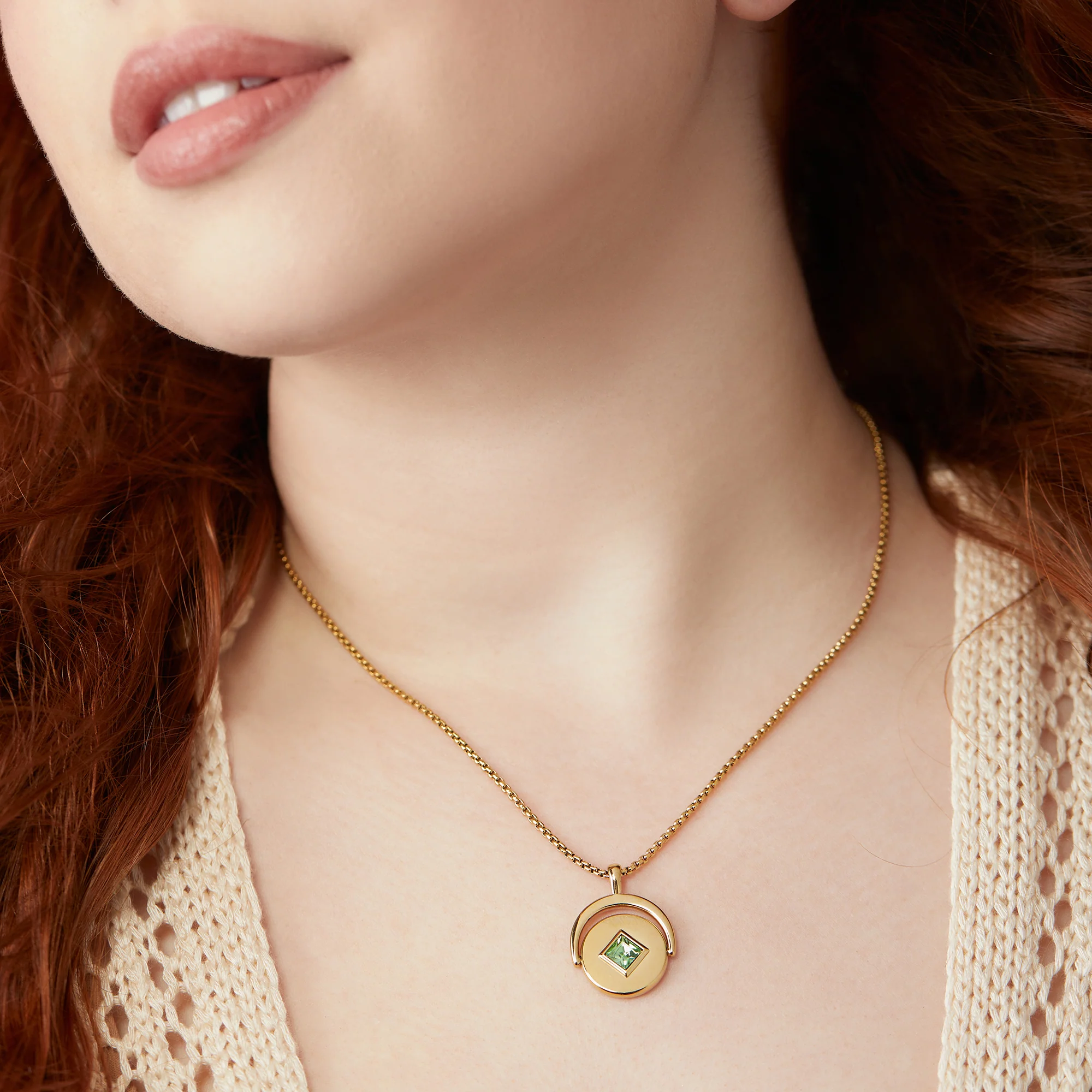 August Birthstone and Flower Flip Charm Necklace - Image 3