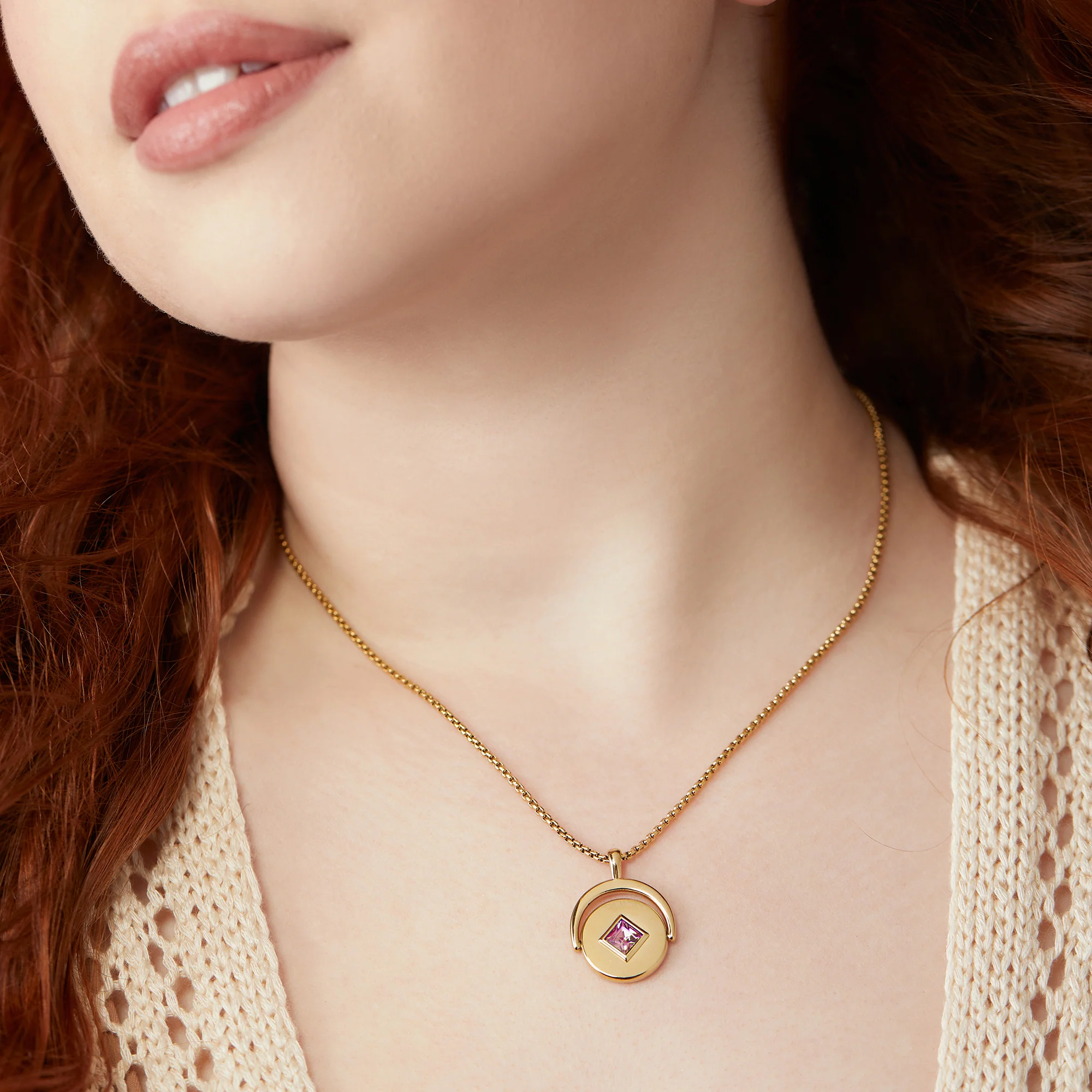 June Birthstone and Flower Flip Charm Necklace - Image 2