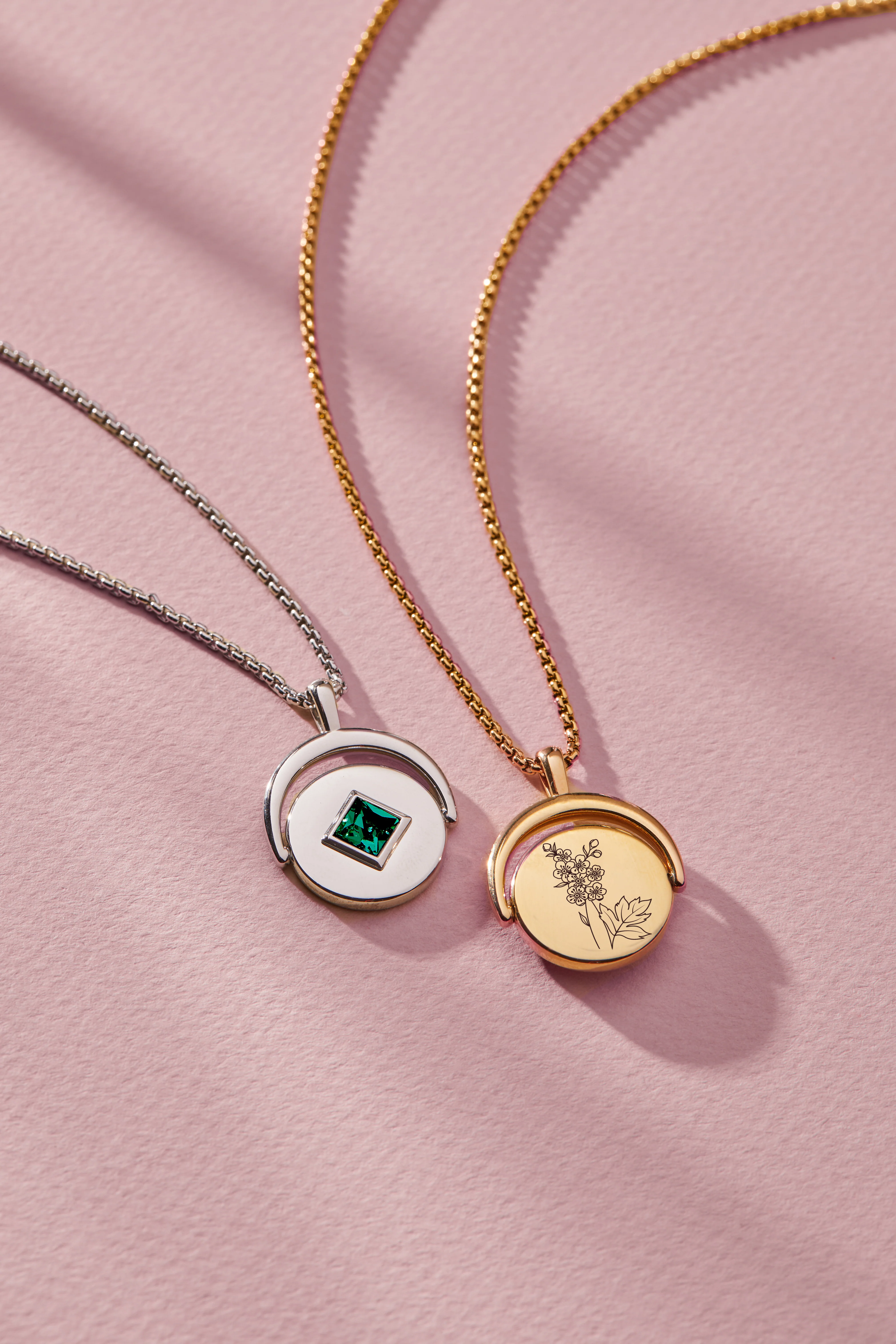 May Birthstone and Flower Flip Charm Necklace - Image 7