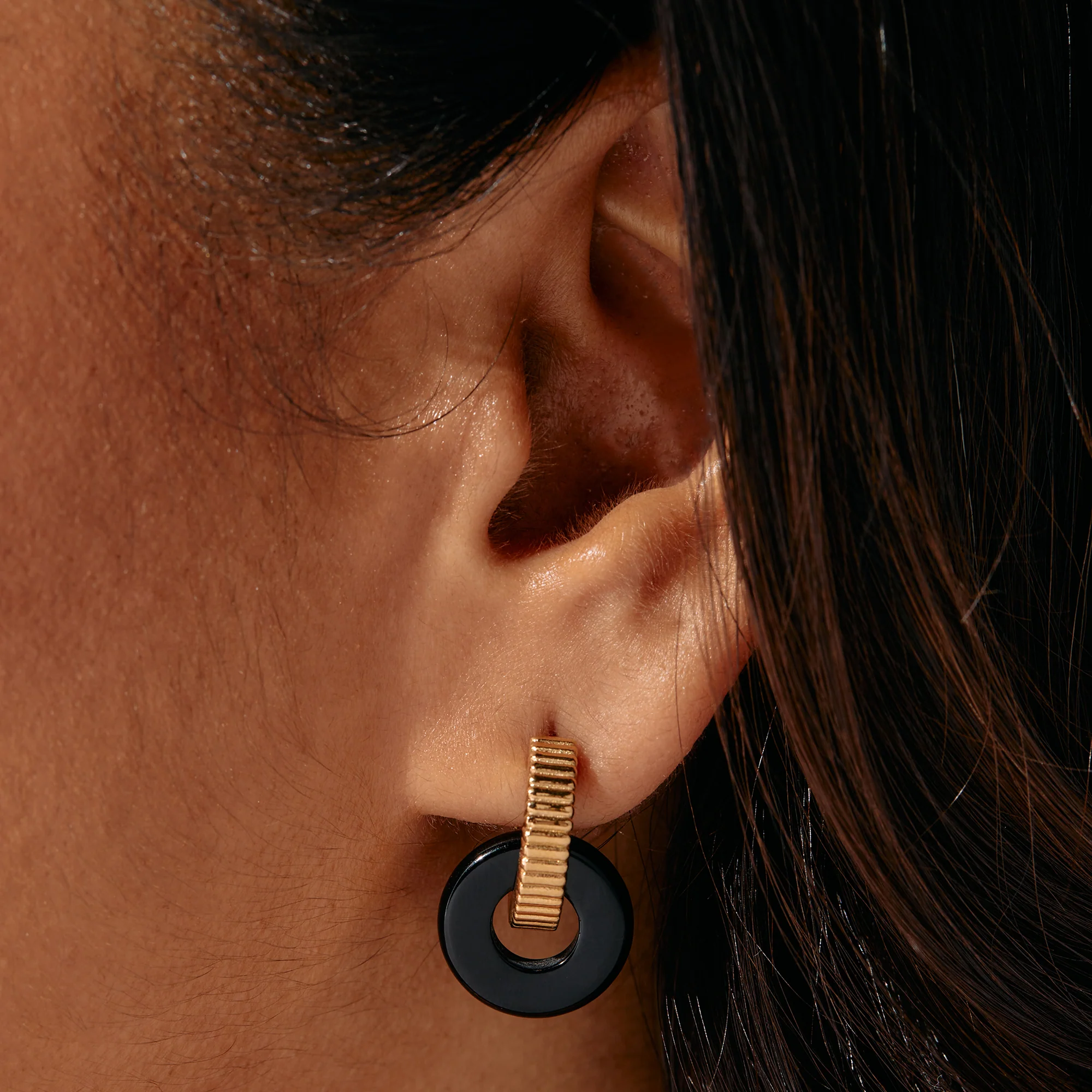 Black Onyx Textured Earrings - Image 3
