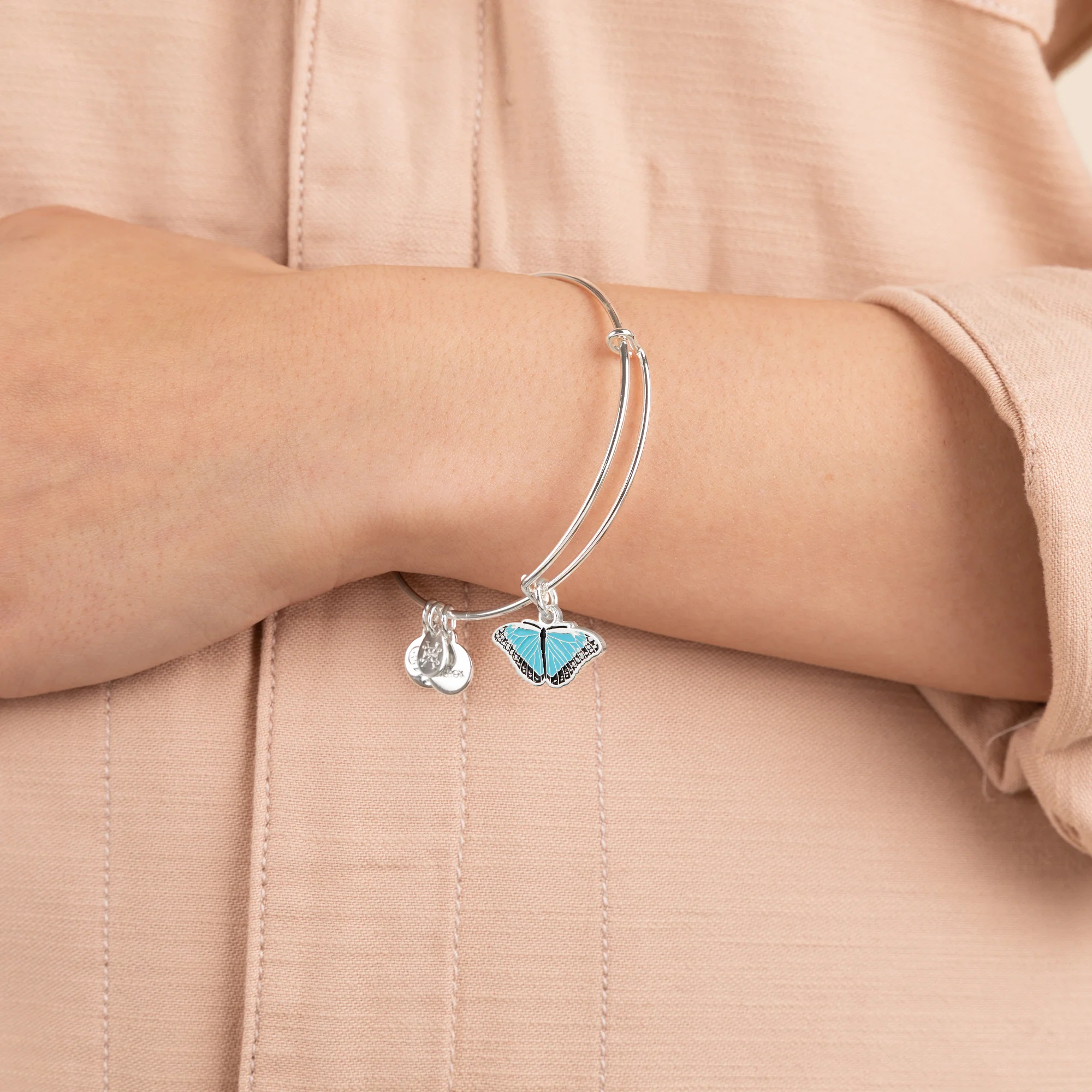 Blue Morpho Butterfly Charm Bangle - Image 2