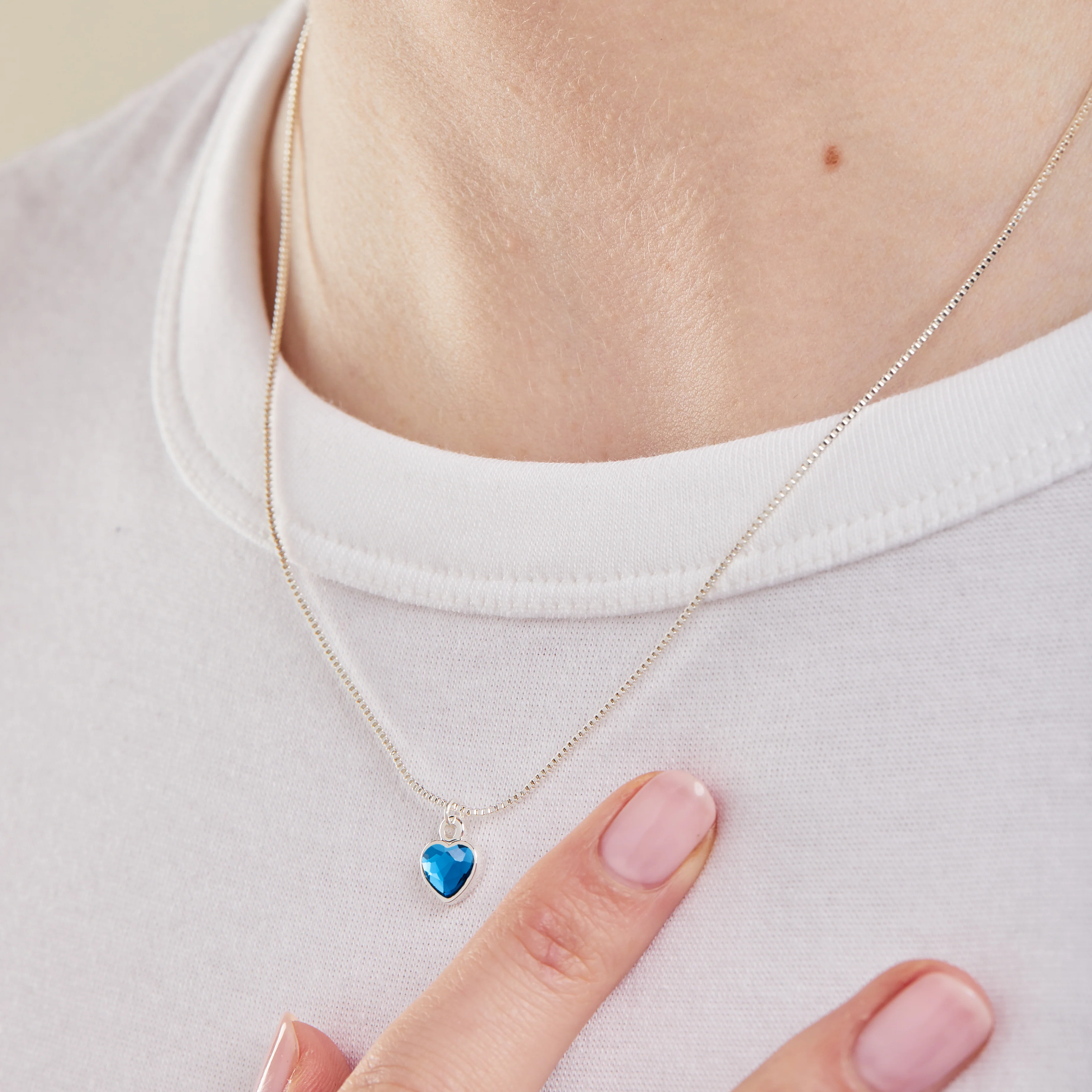 Blue Zircon Heart Necklace, December Birthstone - Image 2