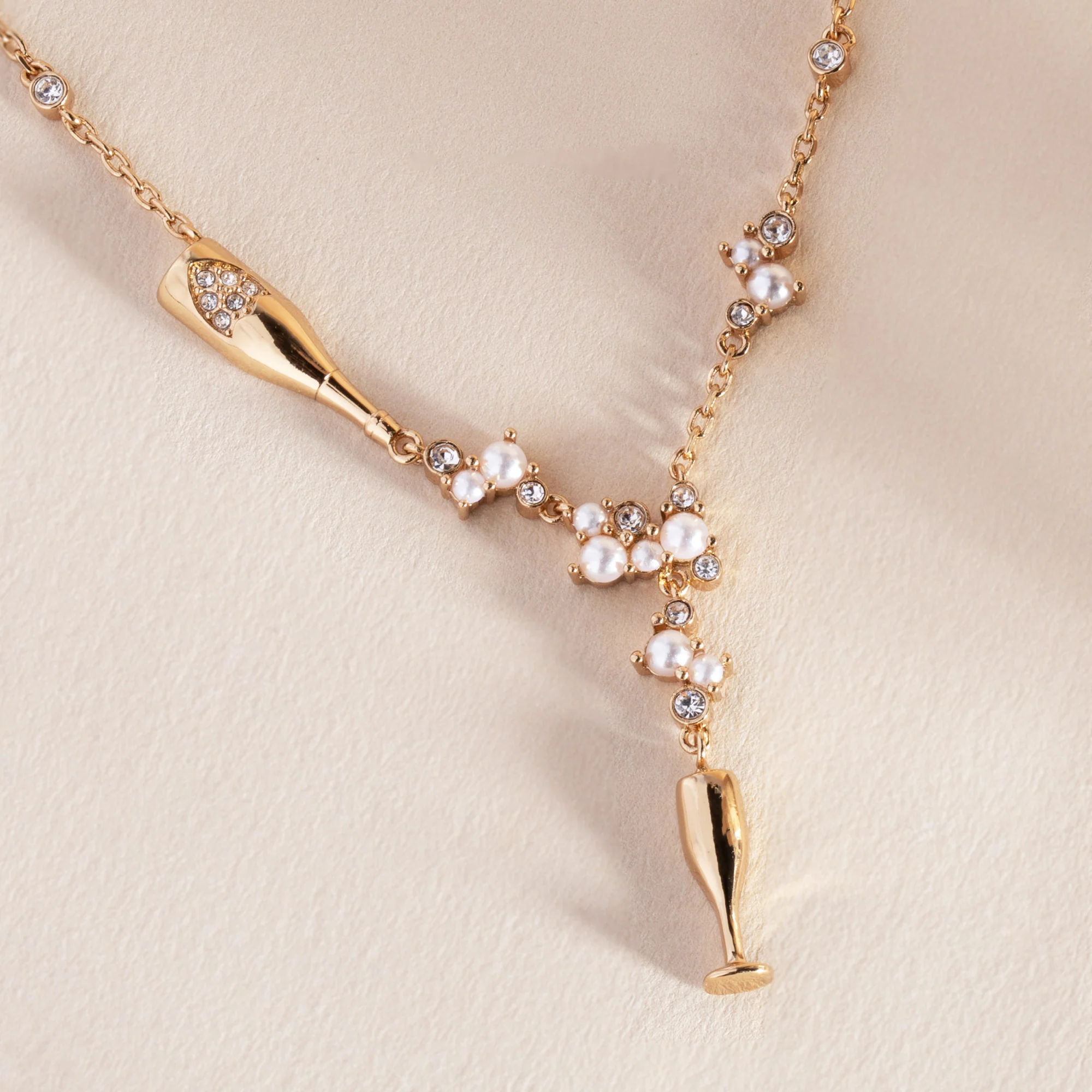 Champagne Pearl & Crystal Pendant Necklace - Image 3