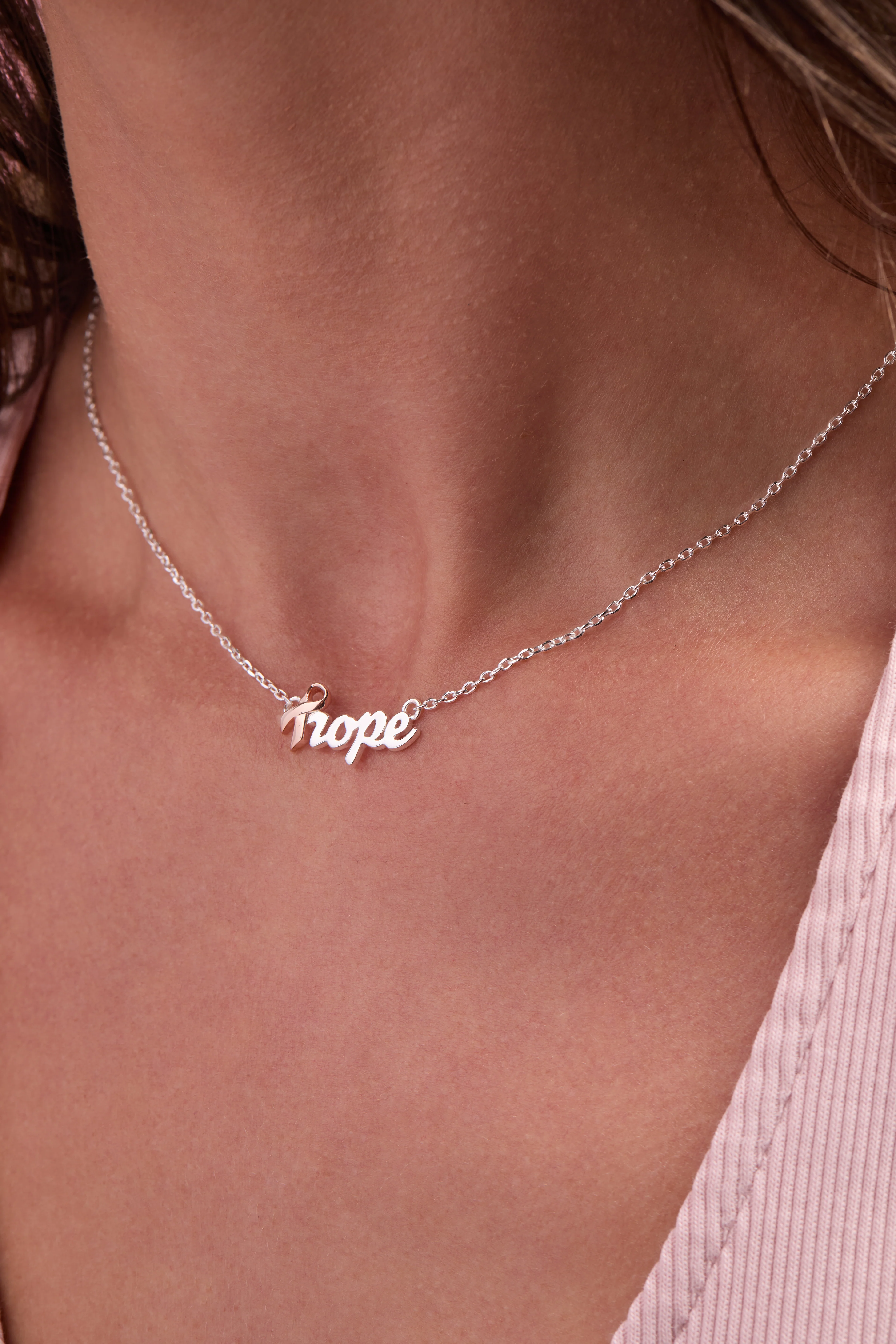 'Hope' Breast Cancer Awareness Pink Ribbon Necklace - Image 2