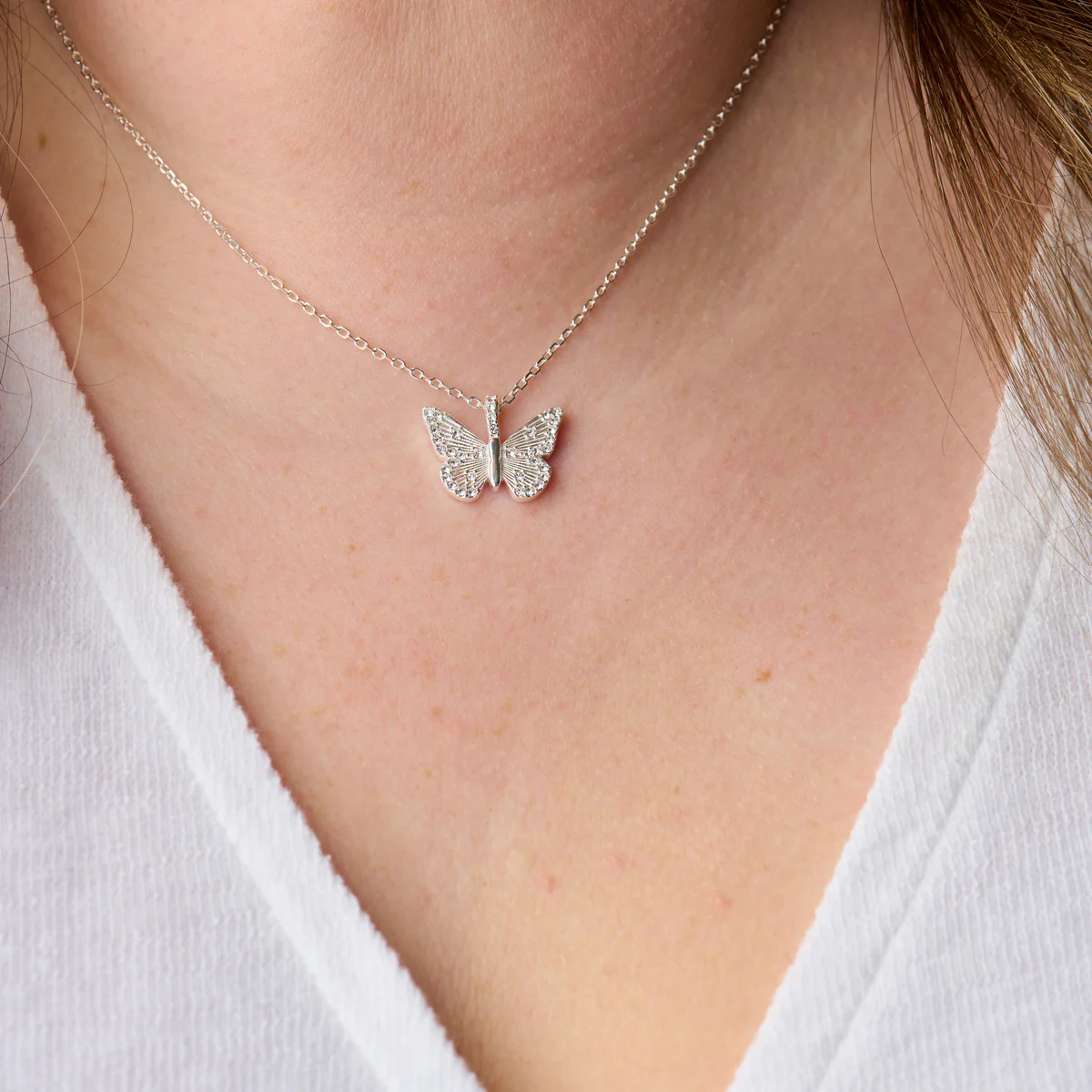 Butterfly + Crystal Necklace, Adjustable - Image 3