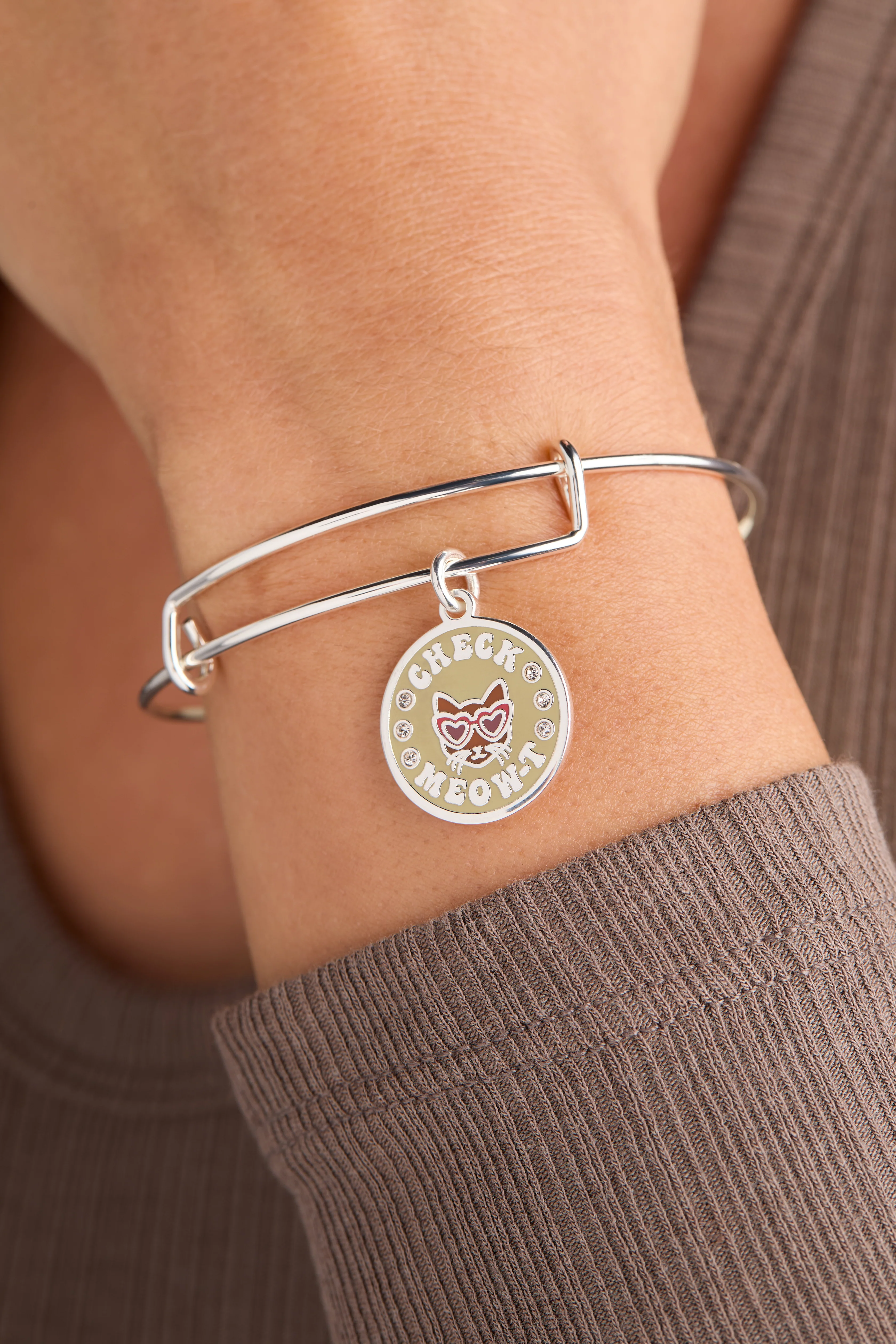 'Check Meow-T' Cat Charm Bangle - Image 2