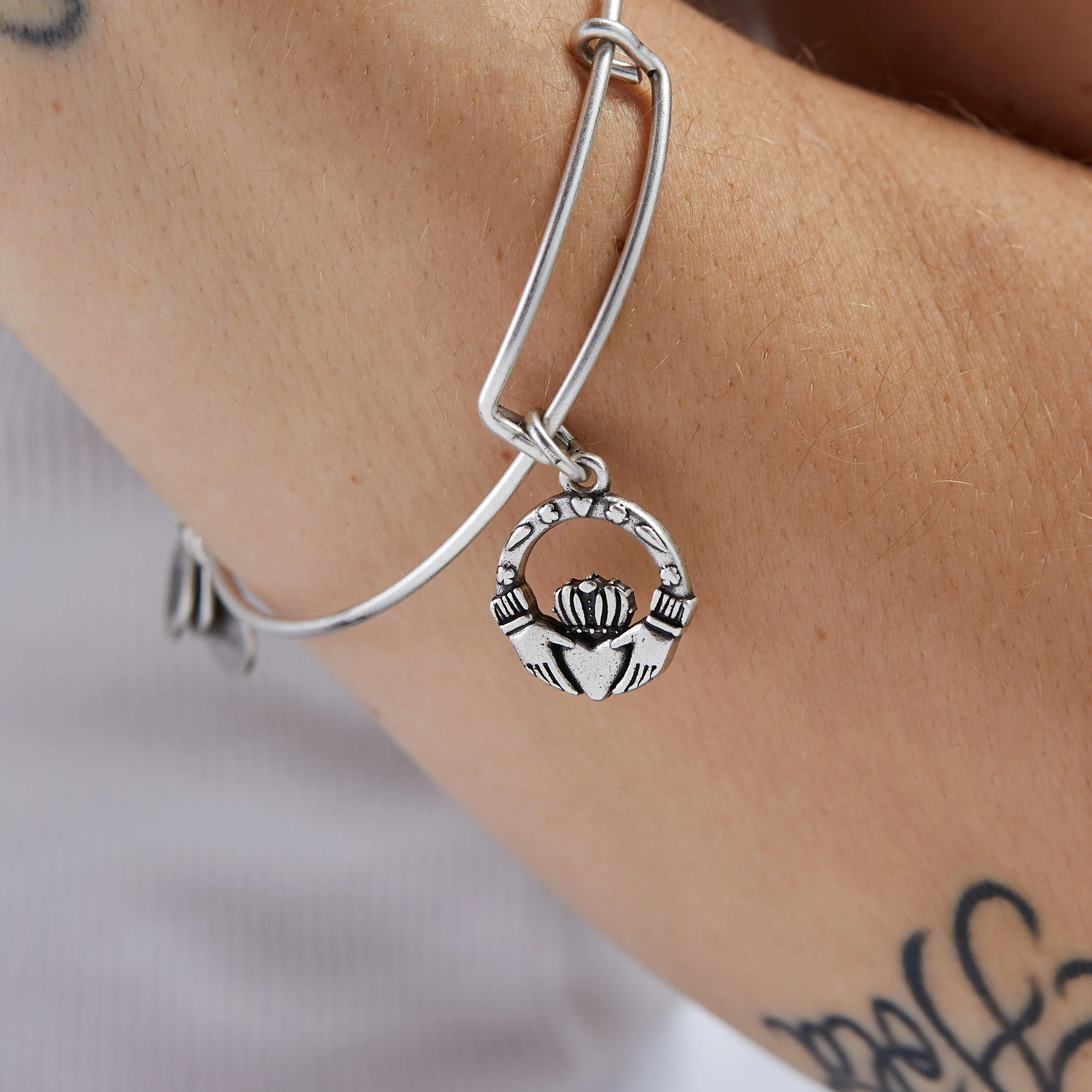 Claddagh Charm Bangle Bracelet - Image 2