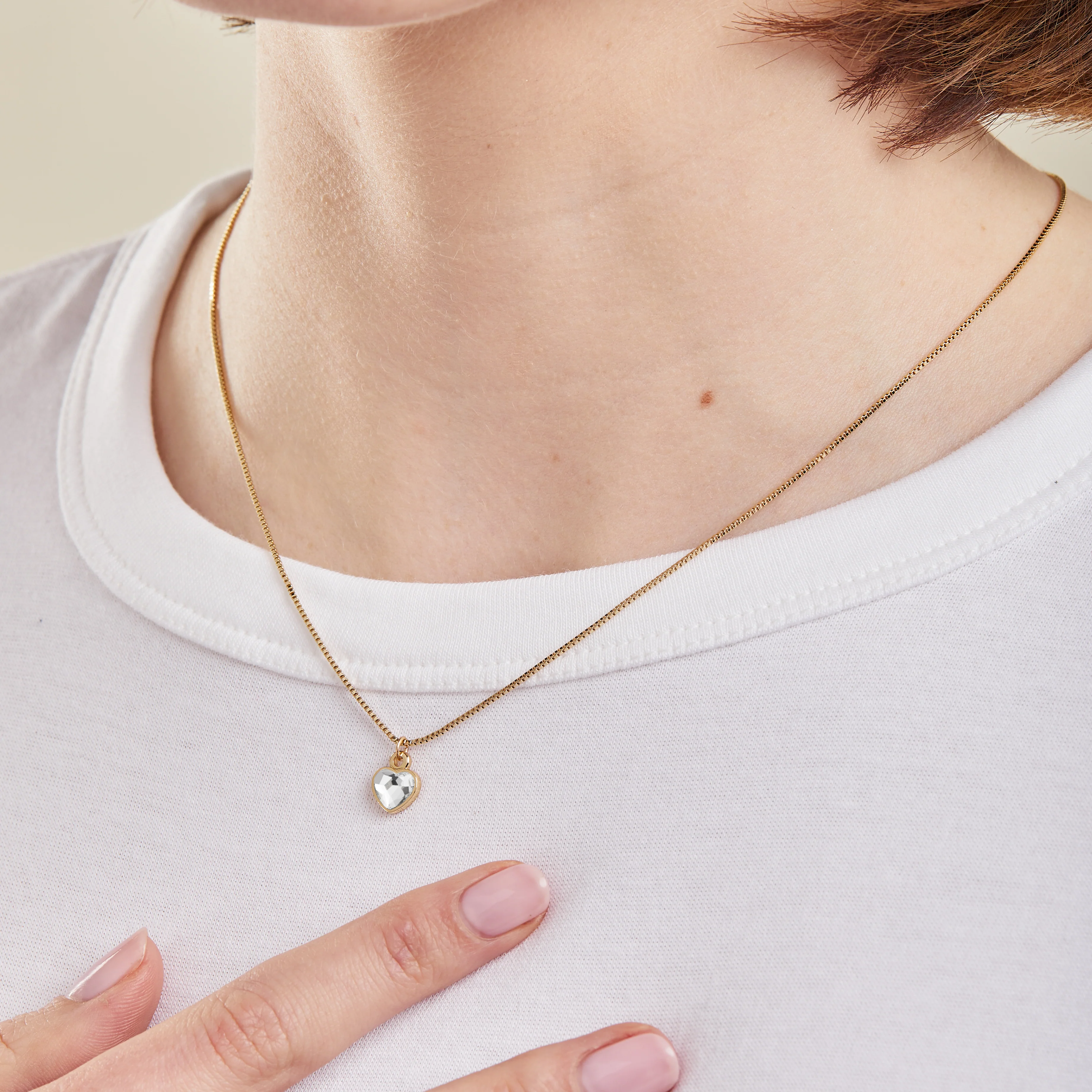 Clear Crystal Heart Necklace, April Birthstone - Image 5