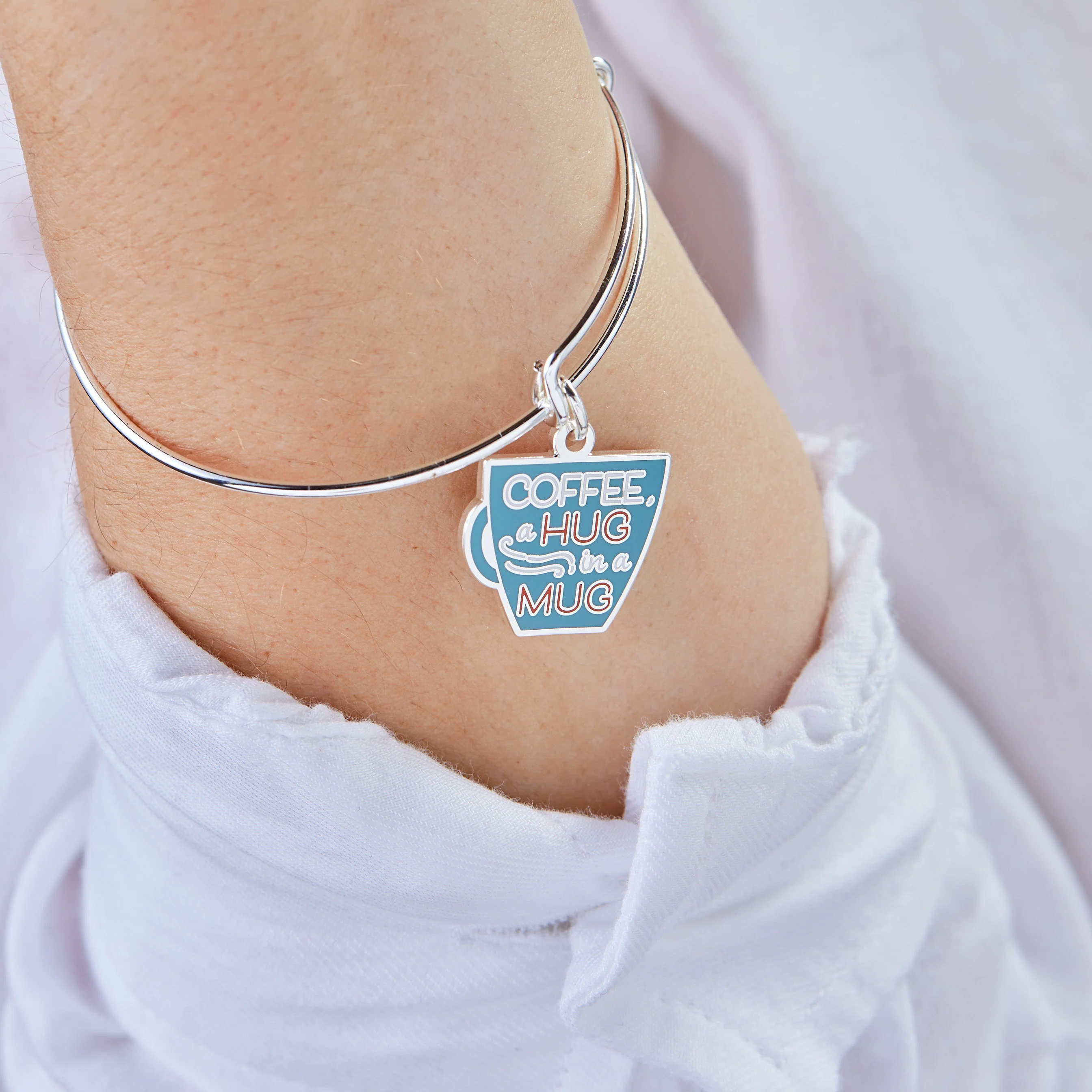 'A Hug In A Mug' Coffee Charm Bangle - Image 3
