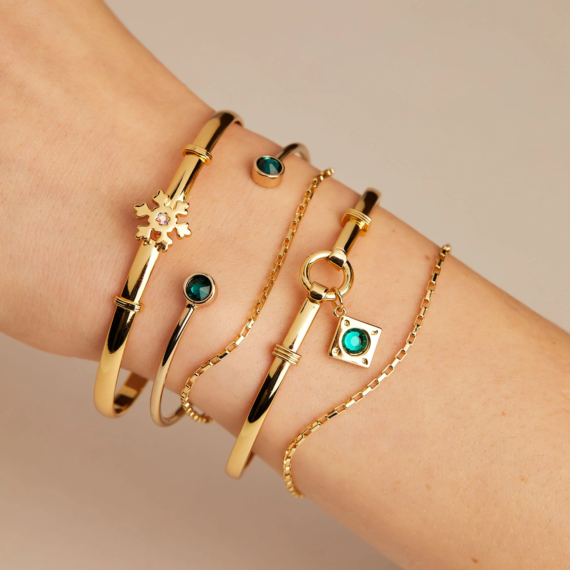 Crystal Charm Clip Bangle, Emerald - Image 3