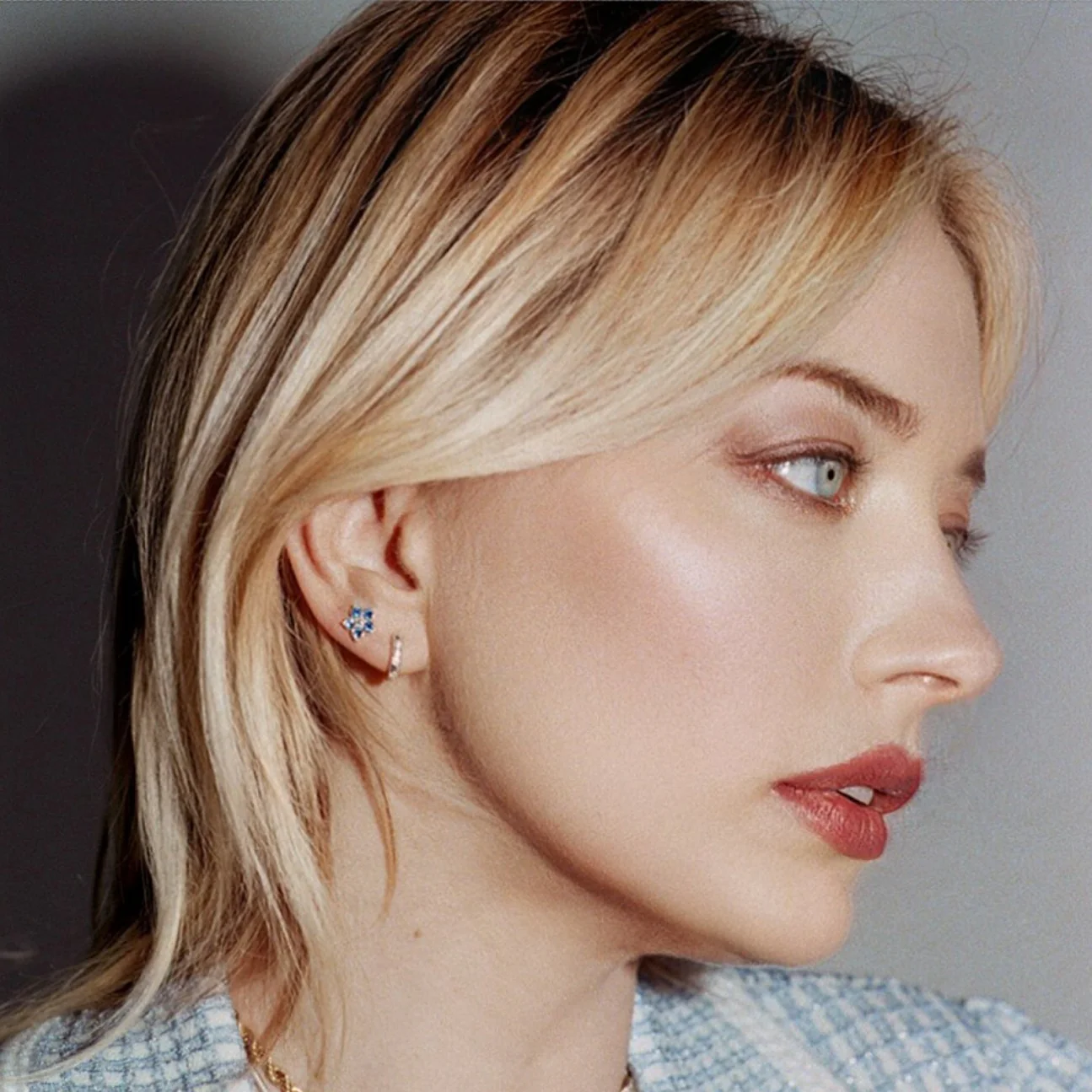 Crystal Forget-Me-Not Flower Stud + Hoop Earrings, Set of 3 - Image 2