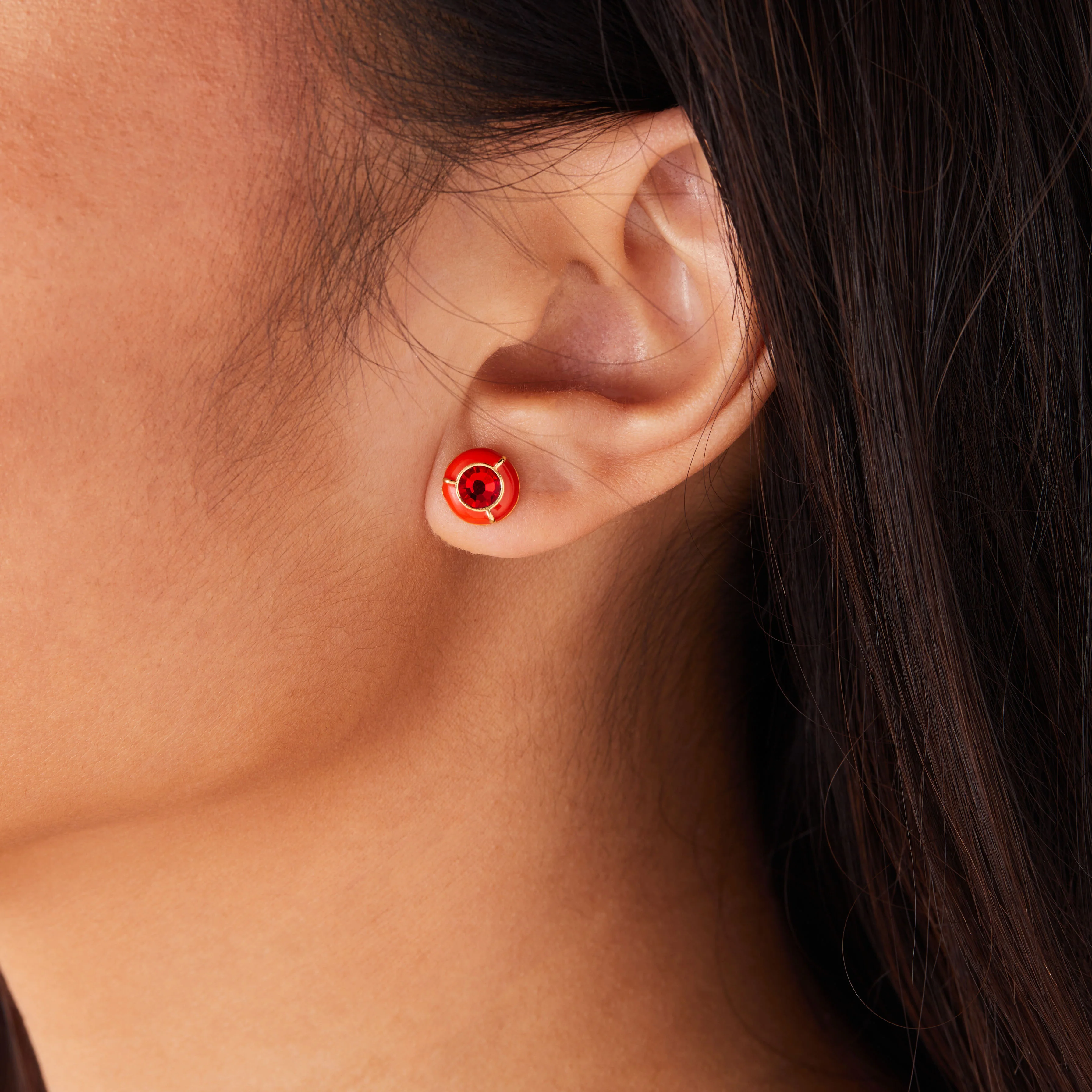 Crystal Stud Earrings, Red - Image 2