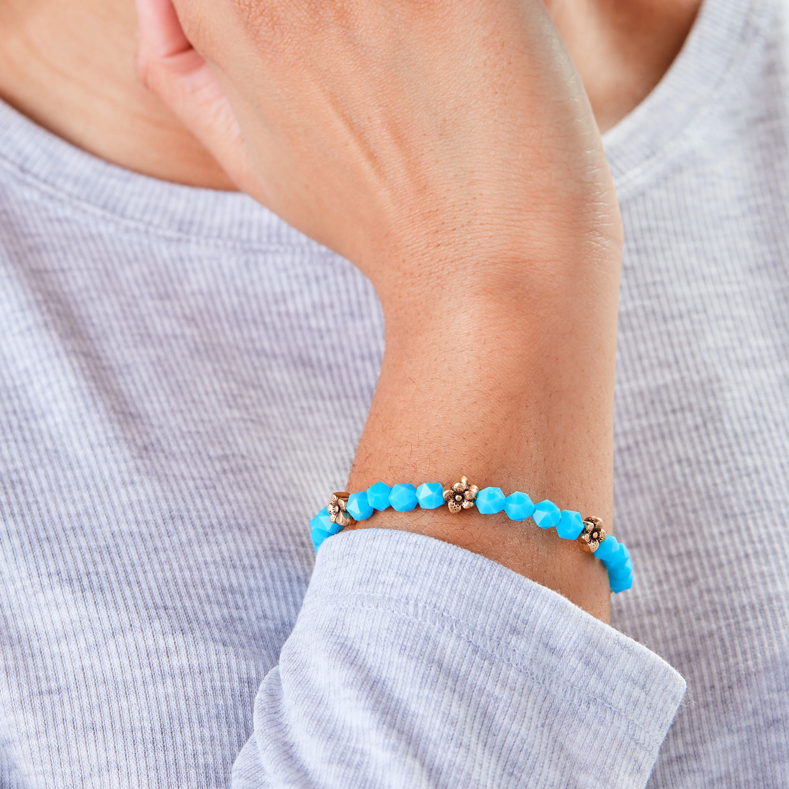 Daisy Beaded Bangle Bracelet, Spring Sky Blue - Image 2