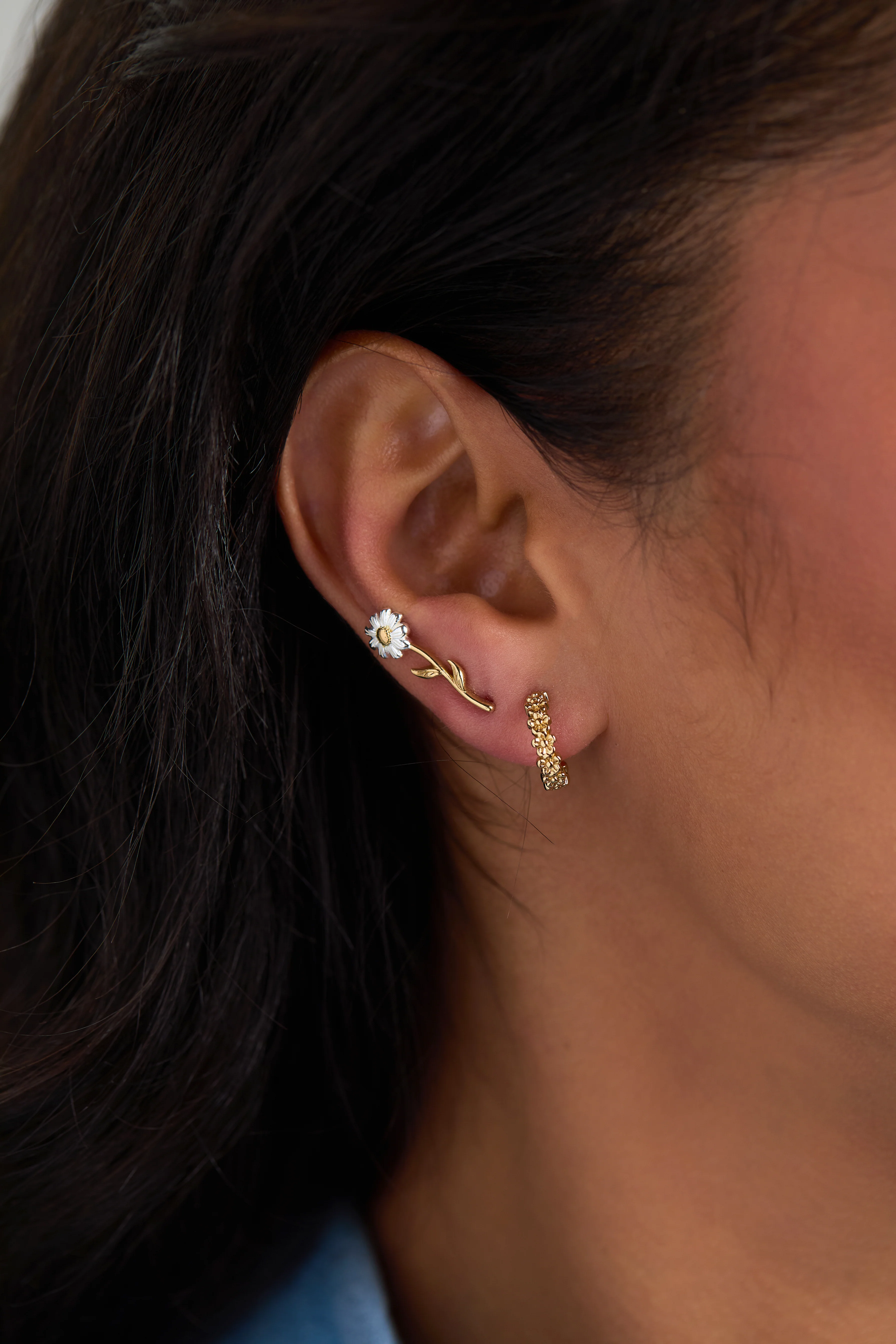 Daisy Flower Stud and Huggie Hoop Earring Set of 3 - Image 4