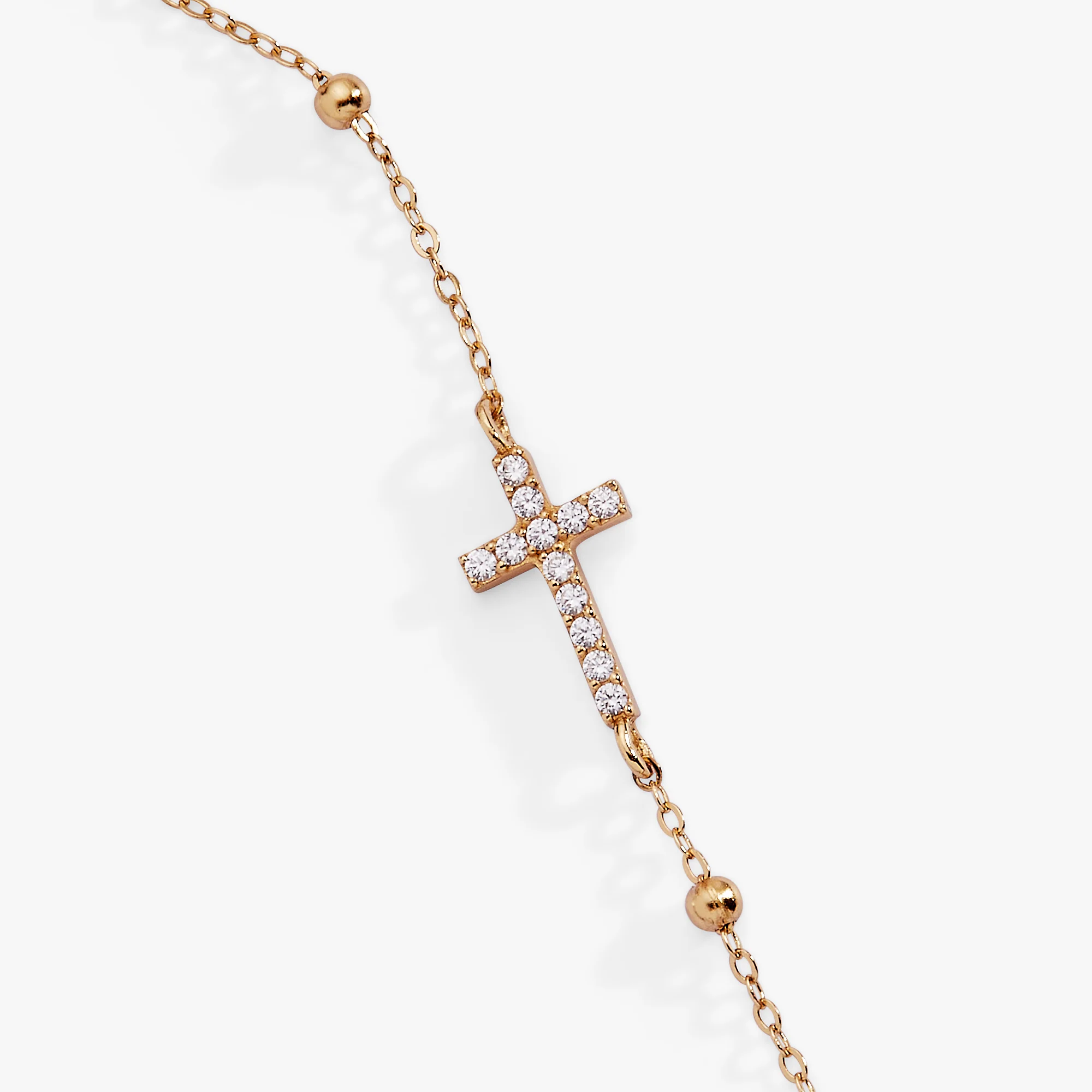 Cross Delicate Pave Crystal Beaded Strand Bracelet - Image 2