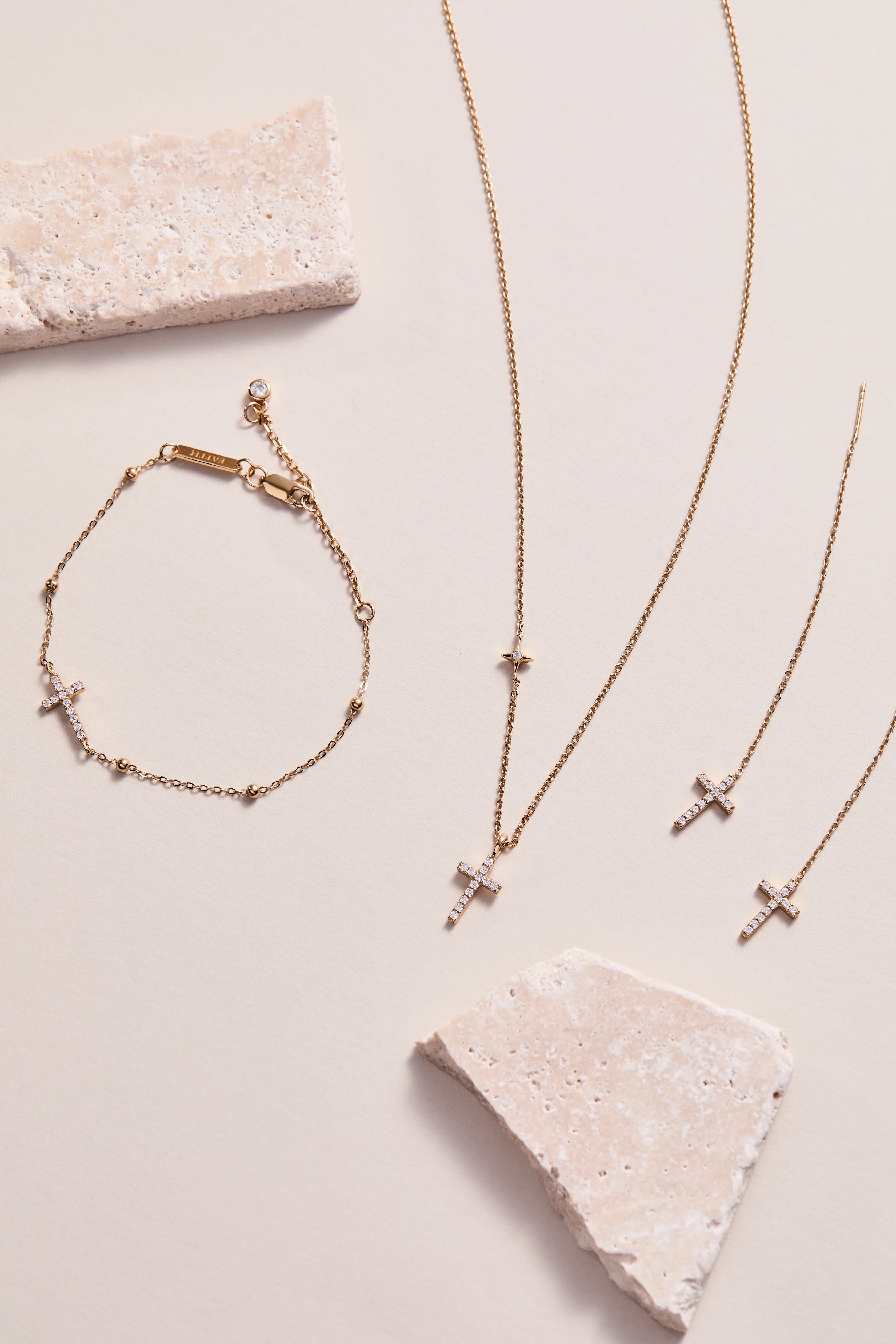Cross Delicate Pave Crystal Threader Earrings - Image 4