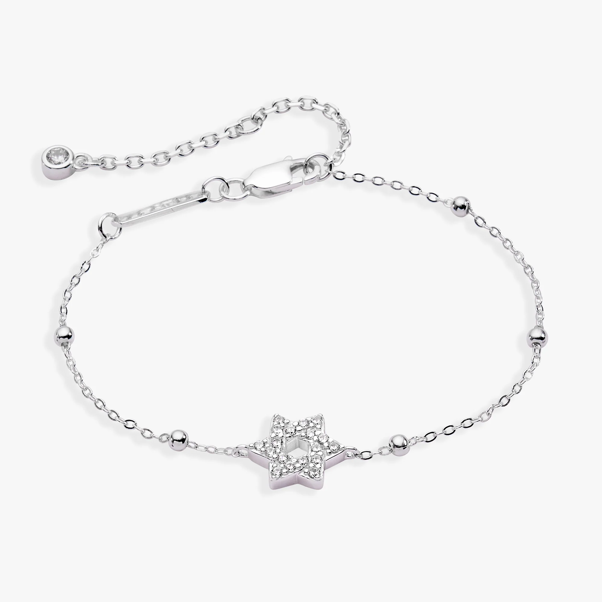 Star of David Delicate Pave Beaded Chain Bracelet - Image 3