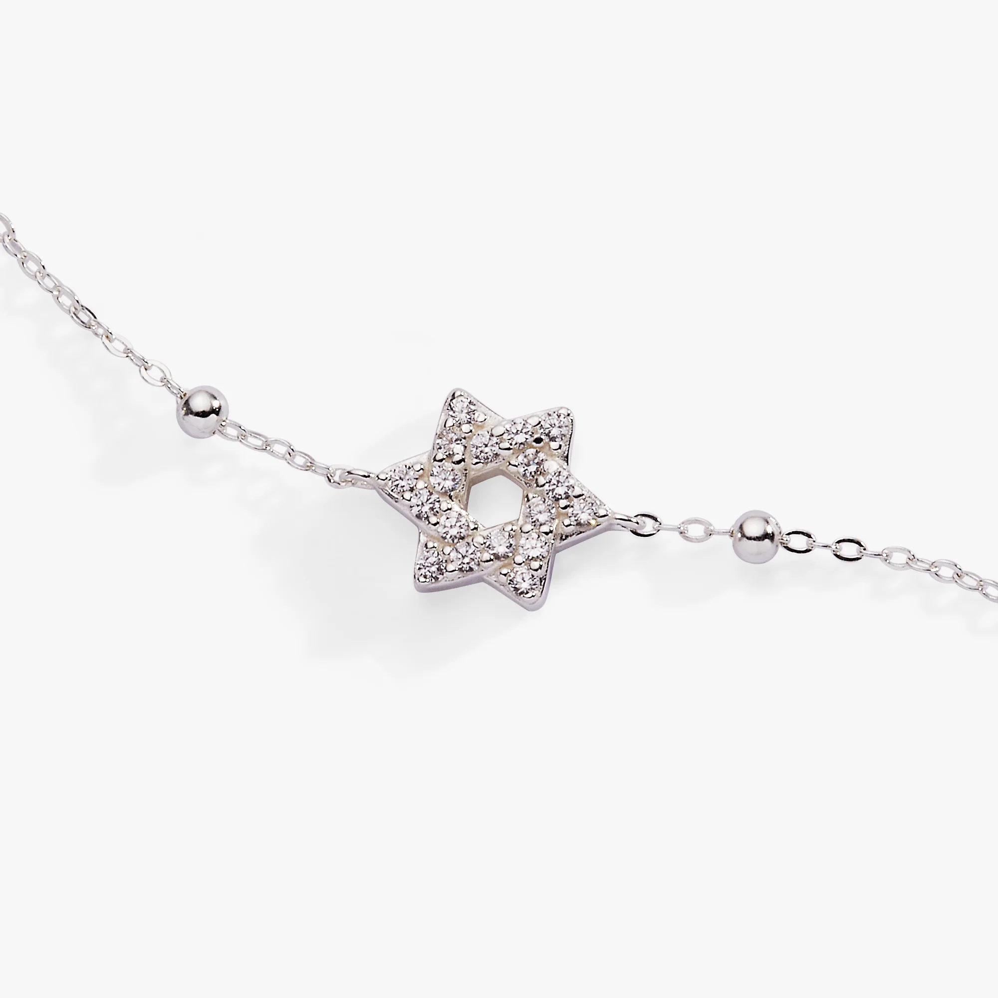 Star of David Delicate Pave Beaded Chain Bracelet - Image 4