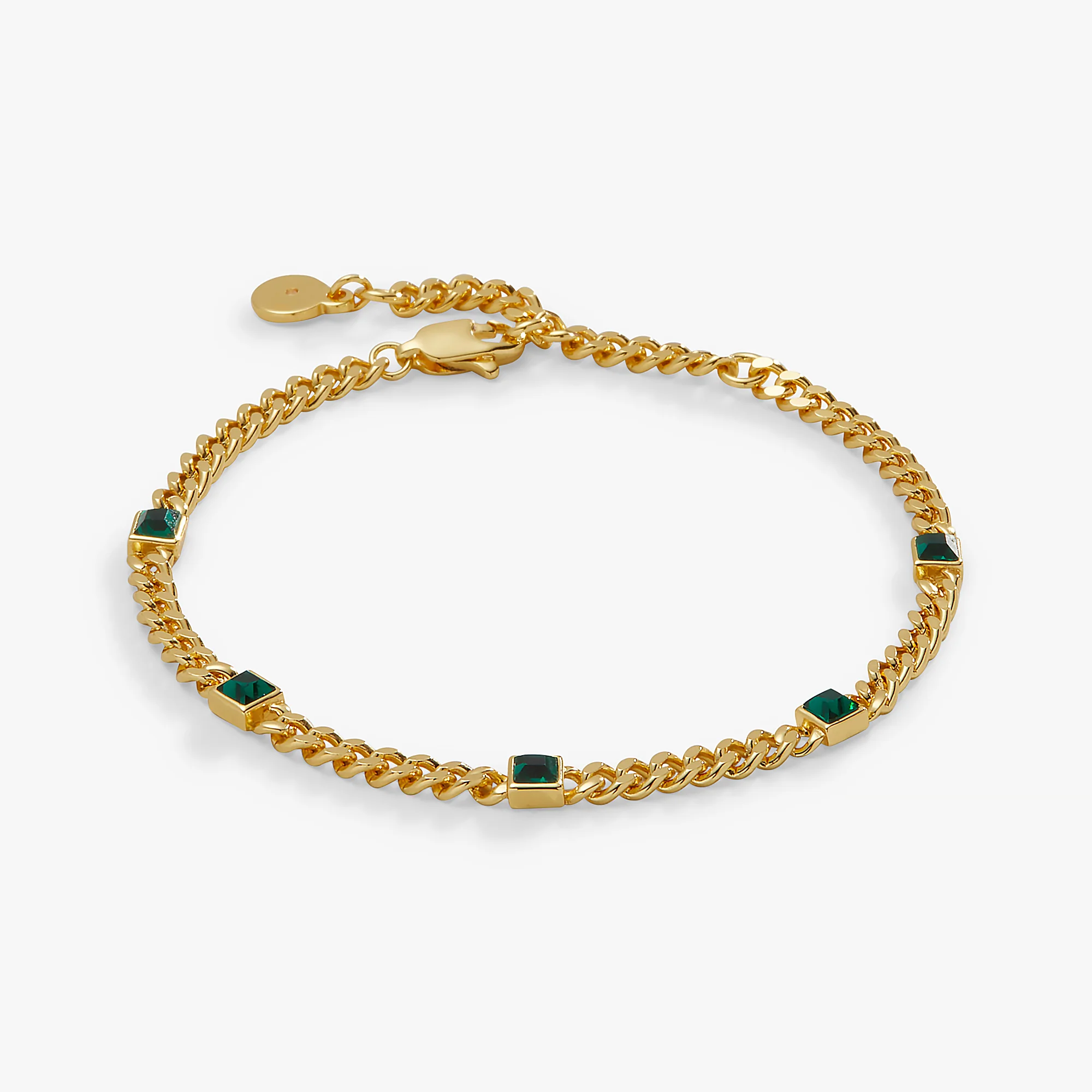 May Birthstone Emerald Curb Chain Bracelet - Image 3