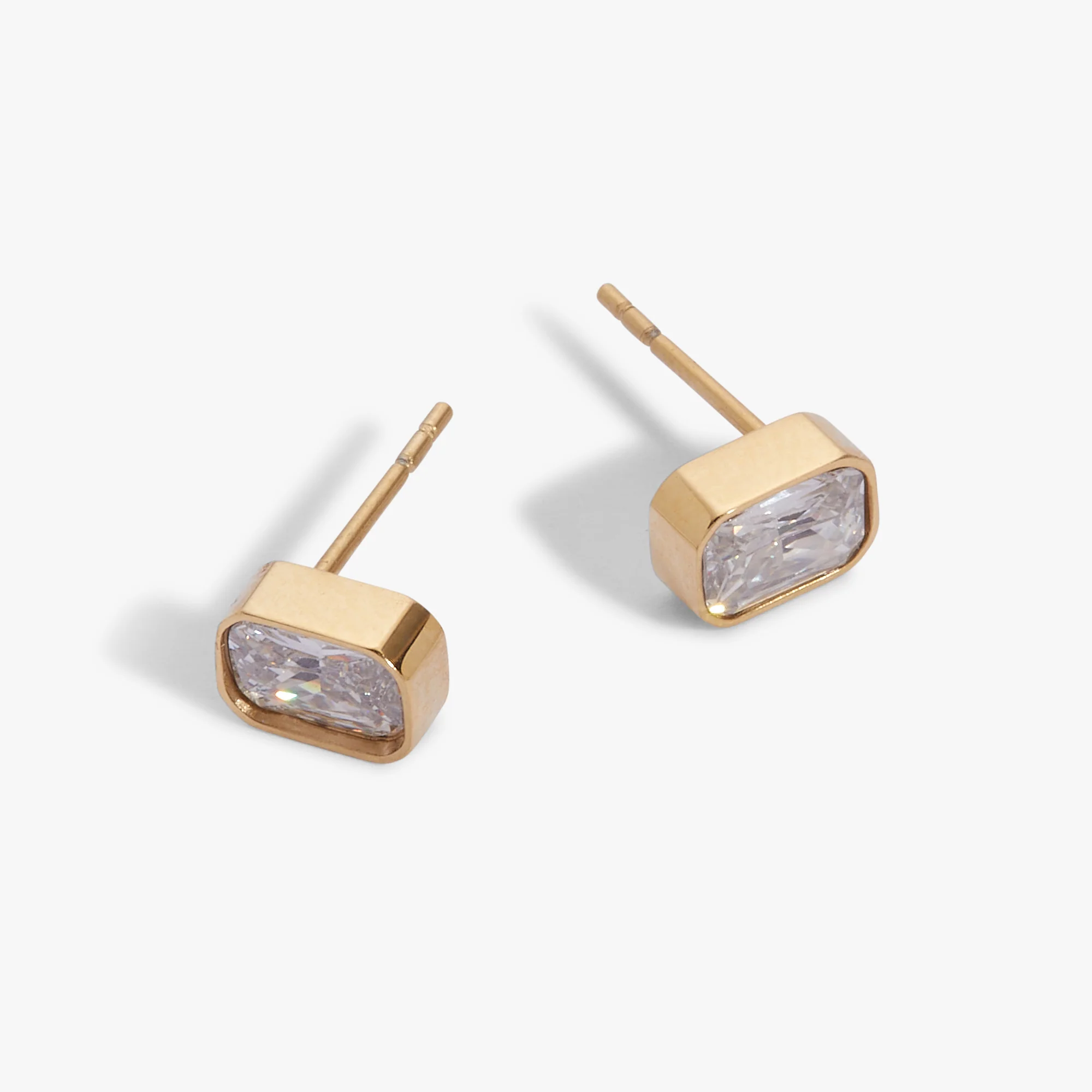 April Emerald-Cut Birthstone Stud Earrings - Image 2