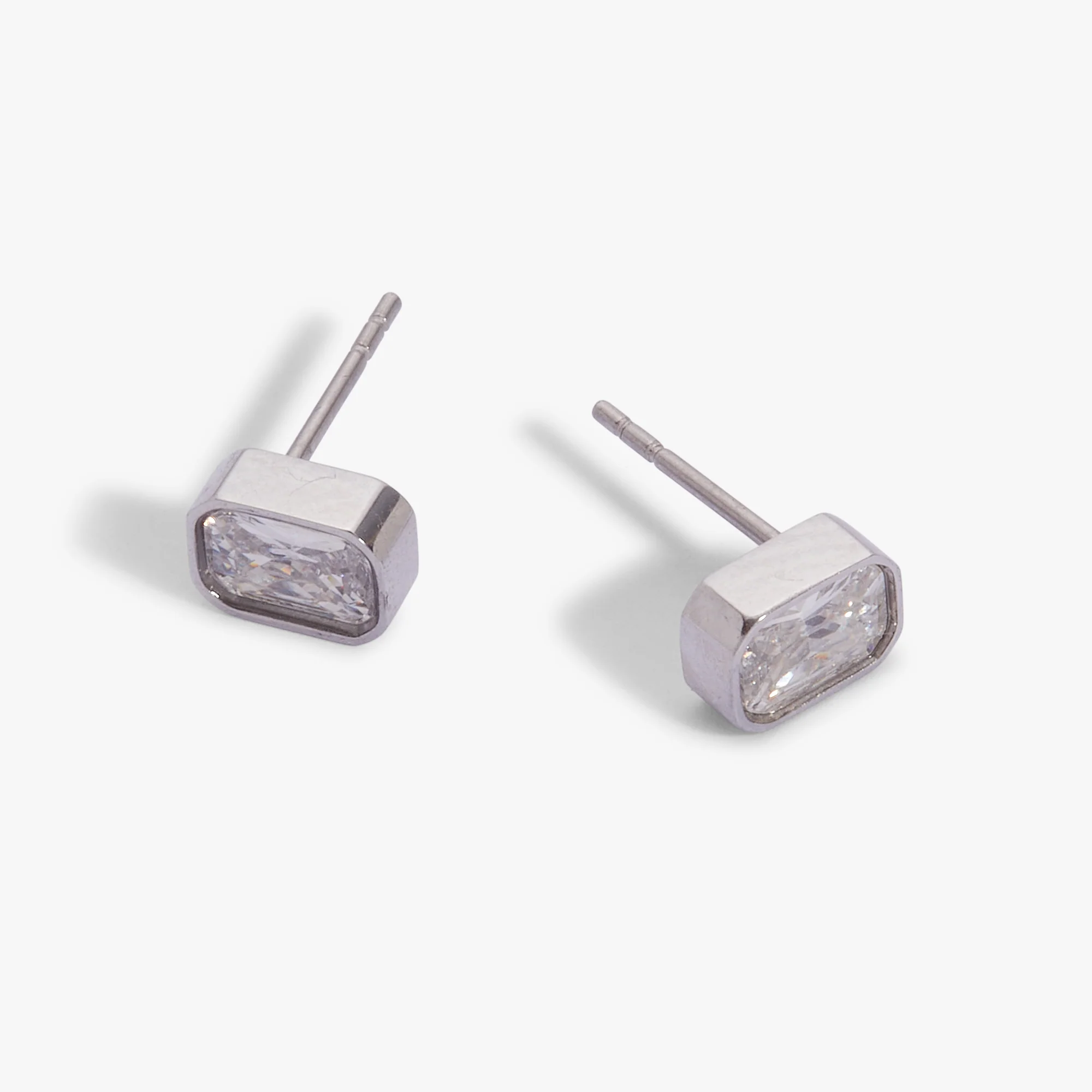 April Emerald-Cut Birthstone Stud Earrings - Image 4