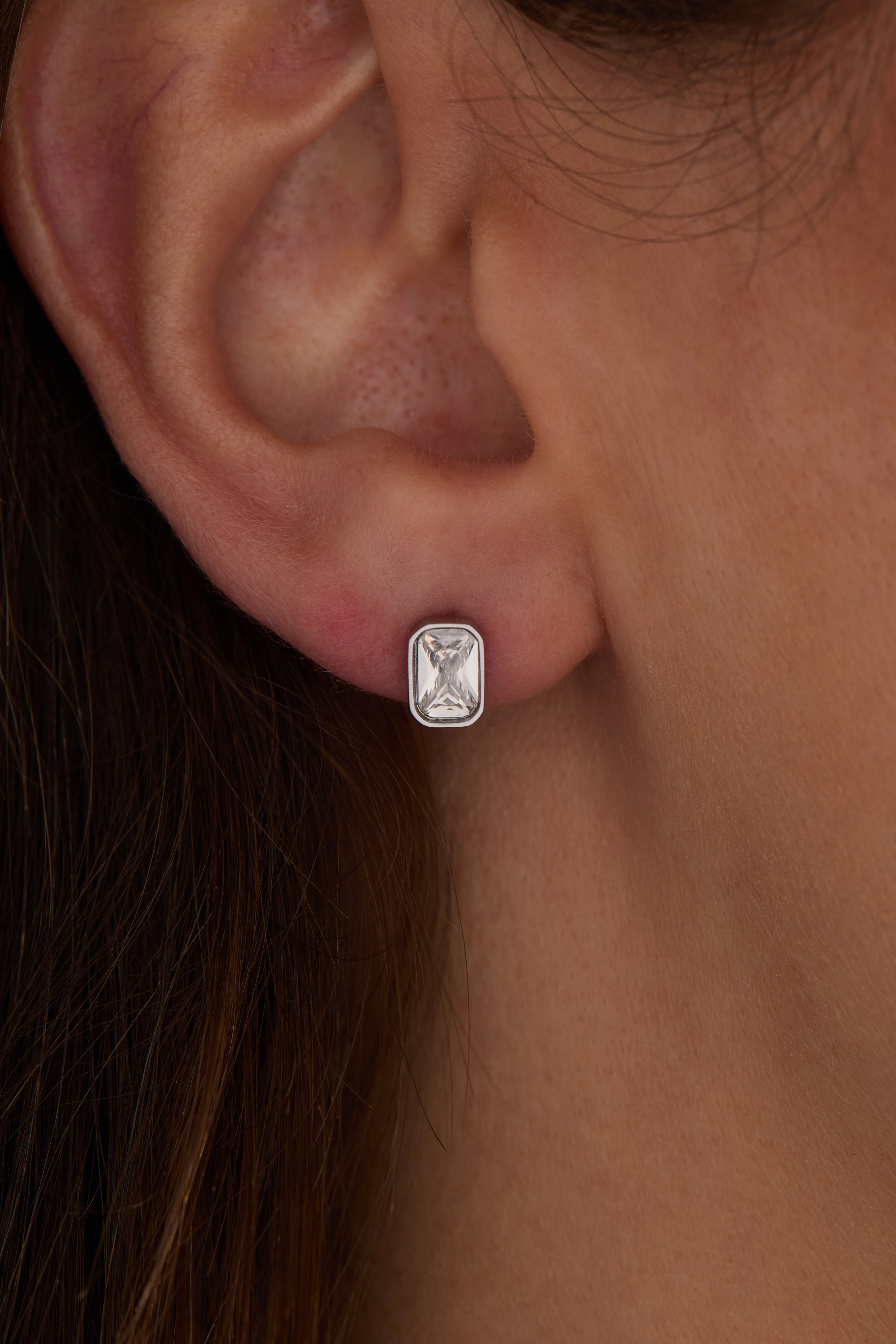 April Emerald-Cut Birthstone Stud Earrings - Image 6