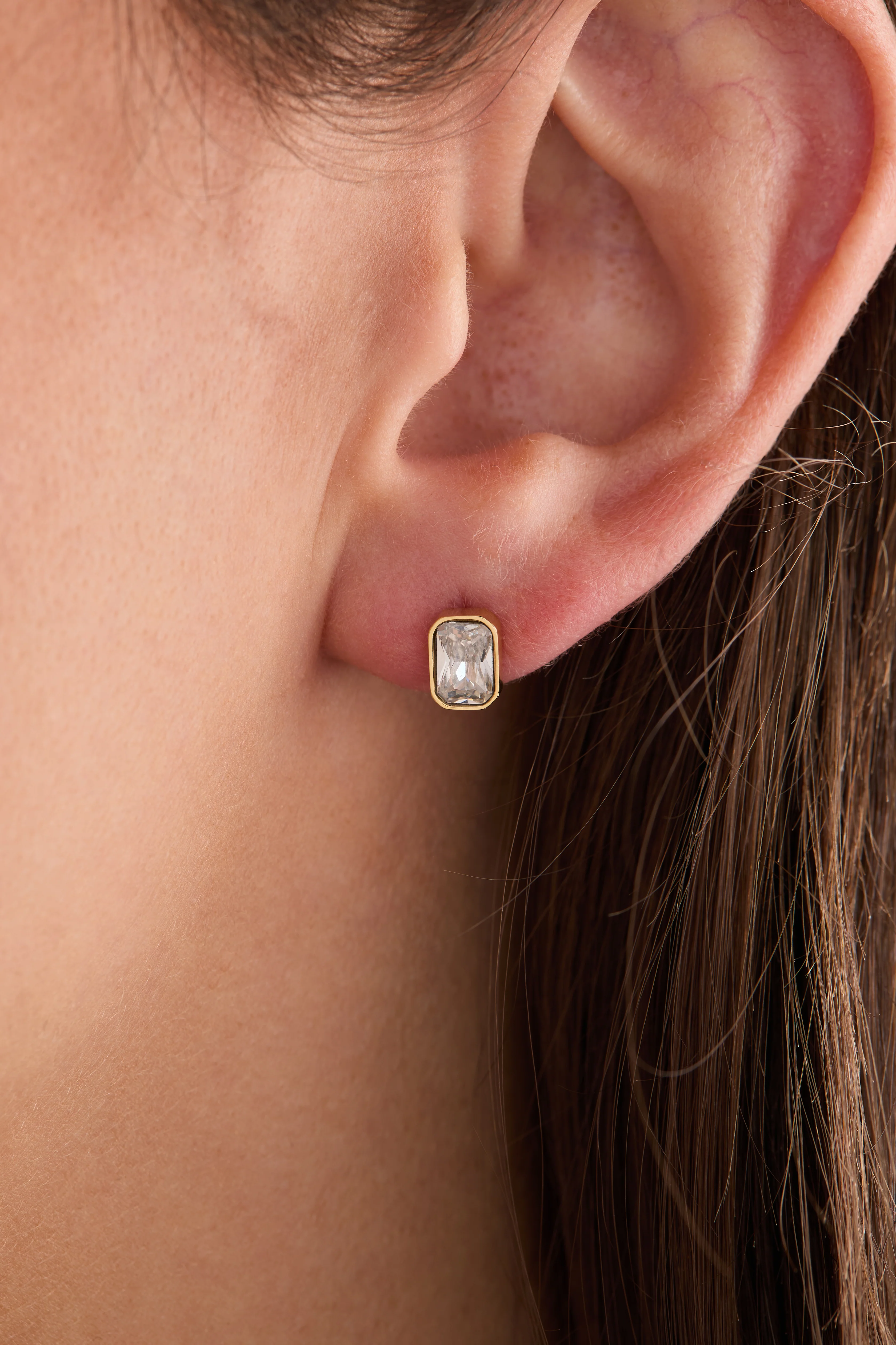 April Emerald-Cut Birthstone Stud Earrings - Image 7