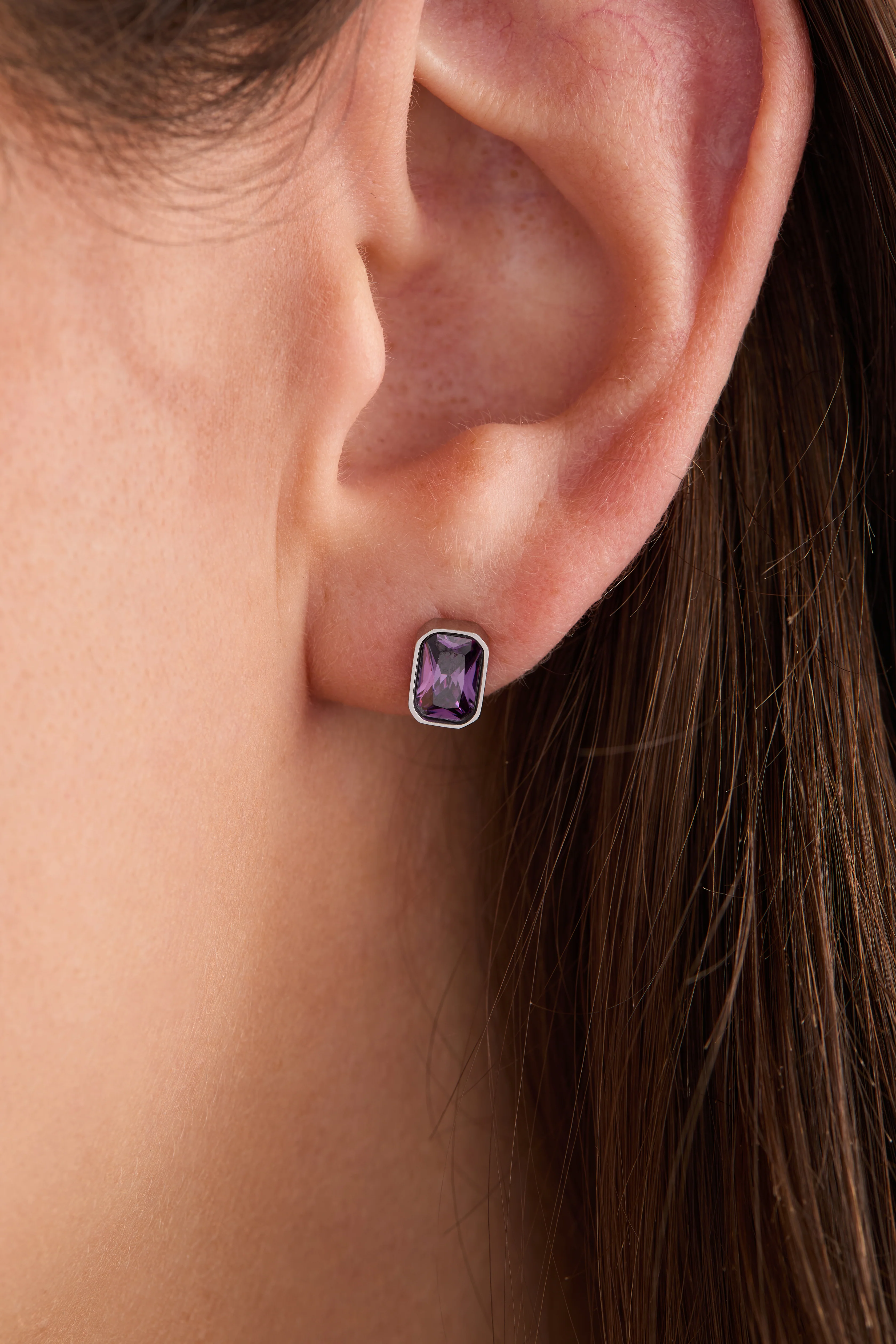 February Emerald-Cut Birthstone Stud Earrings - Image 6