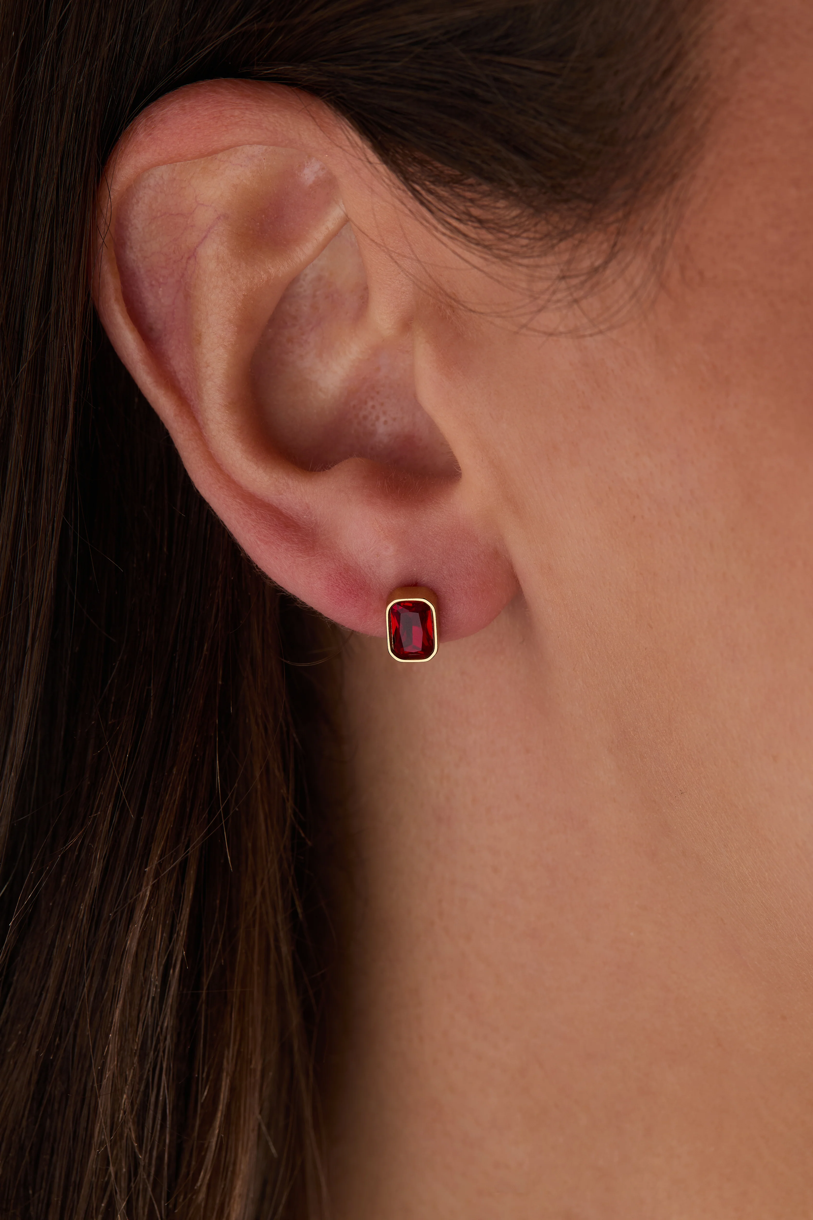 July Emerald-Cut Birthstone Stud Earrings - Image 6