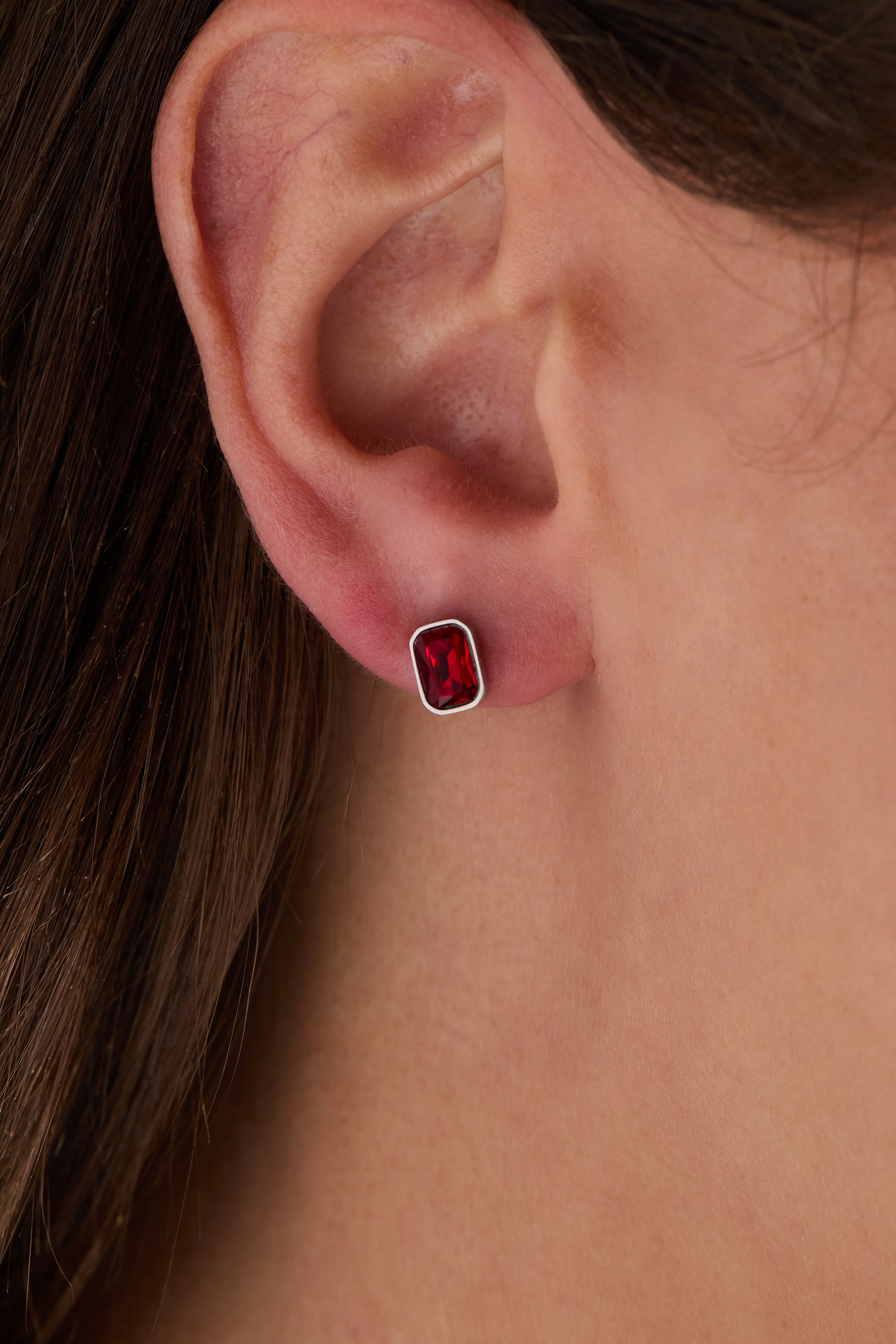 July Emerald-Cut Birthstone Stud Earrings - Image 7