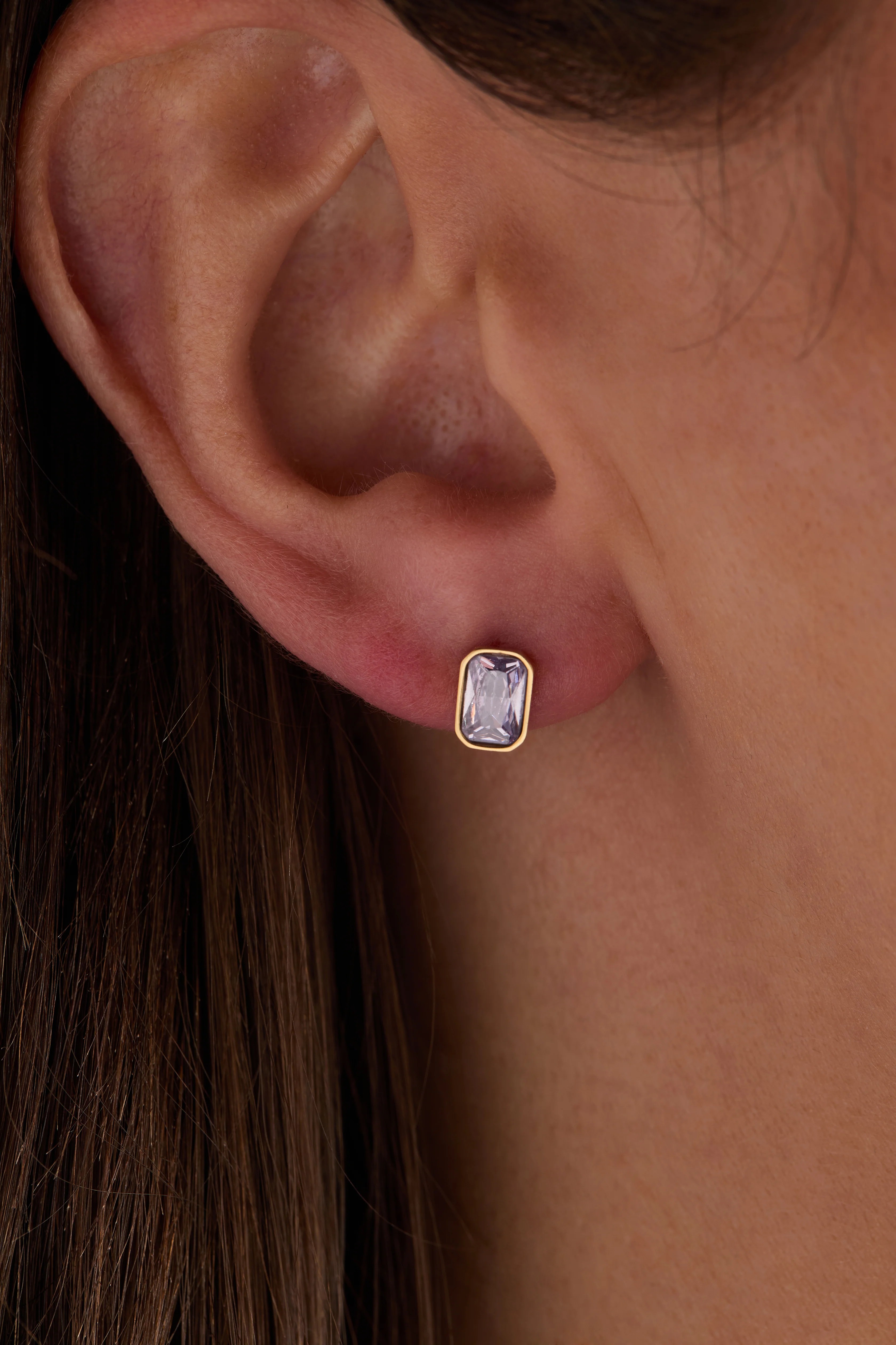 June Emerald-Cut Birthstone Stud Earrings - Image 6