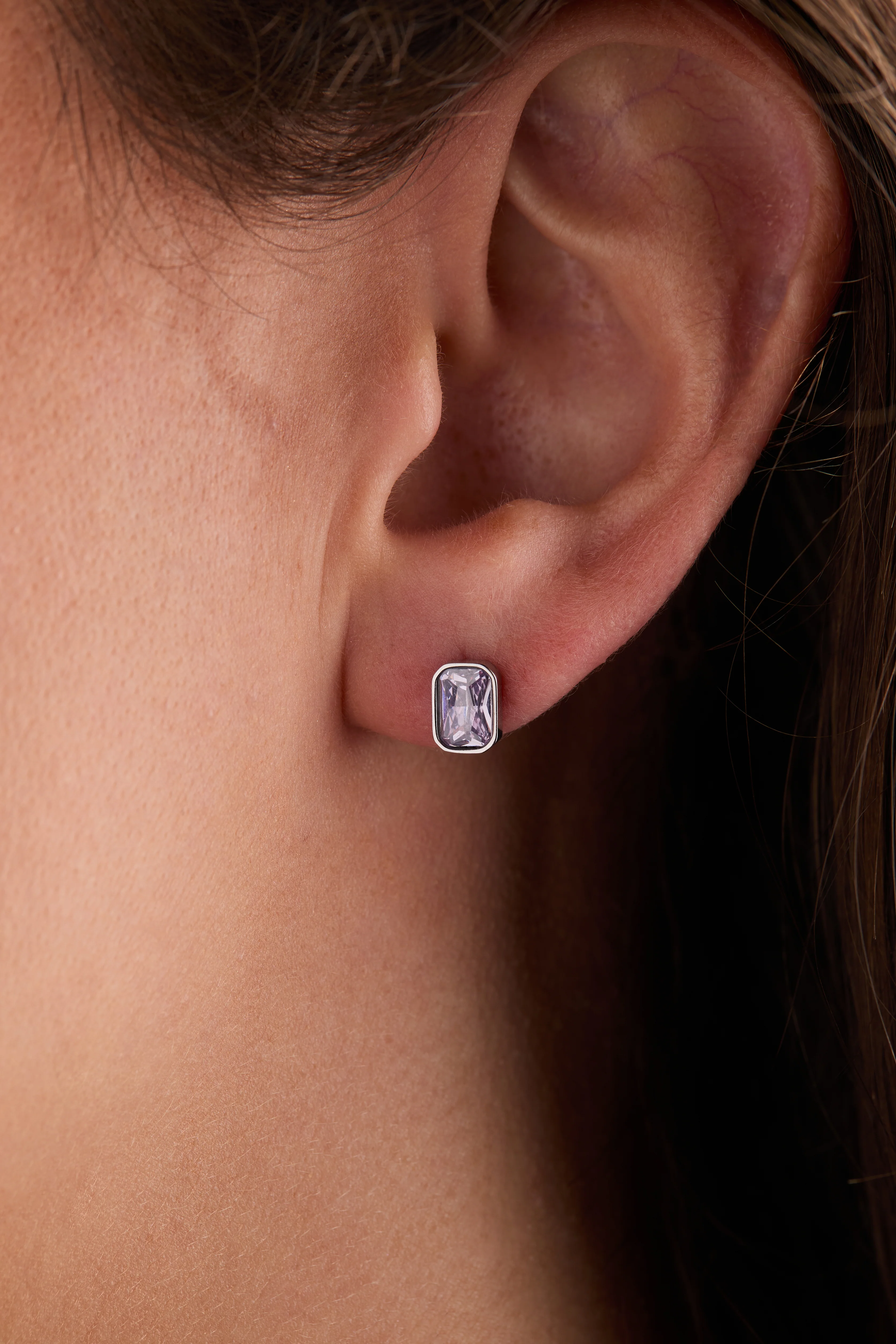 June Emerald-Cut Birthstone Stud Earrings - Image 7