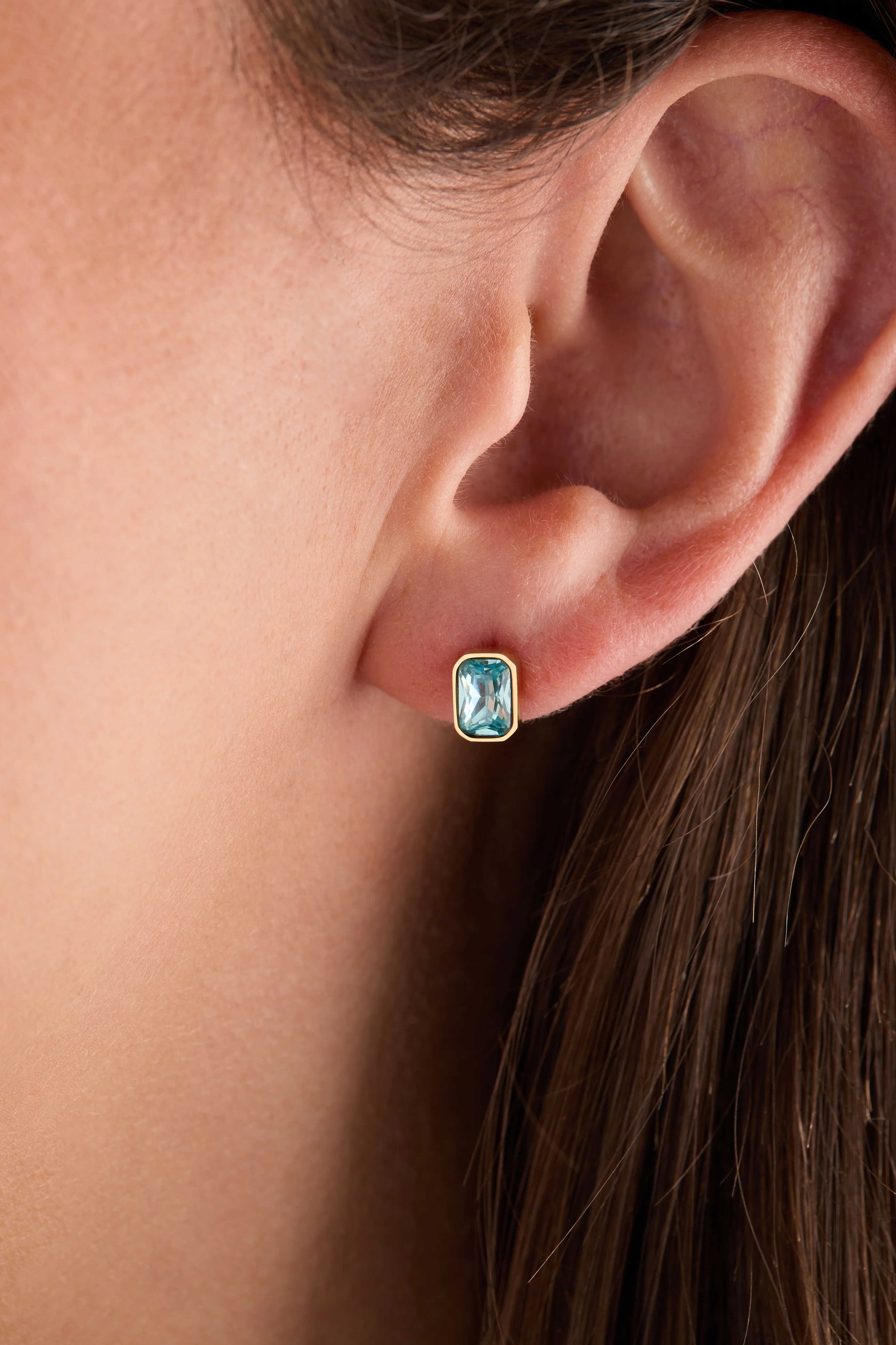 March Emerald-Cut Birthstone Stud - Image 6