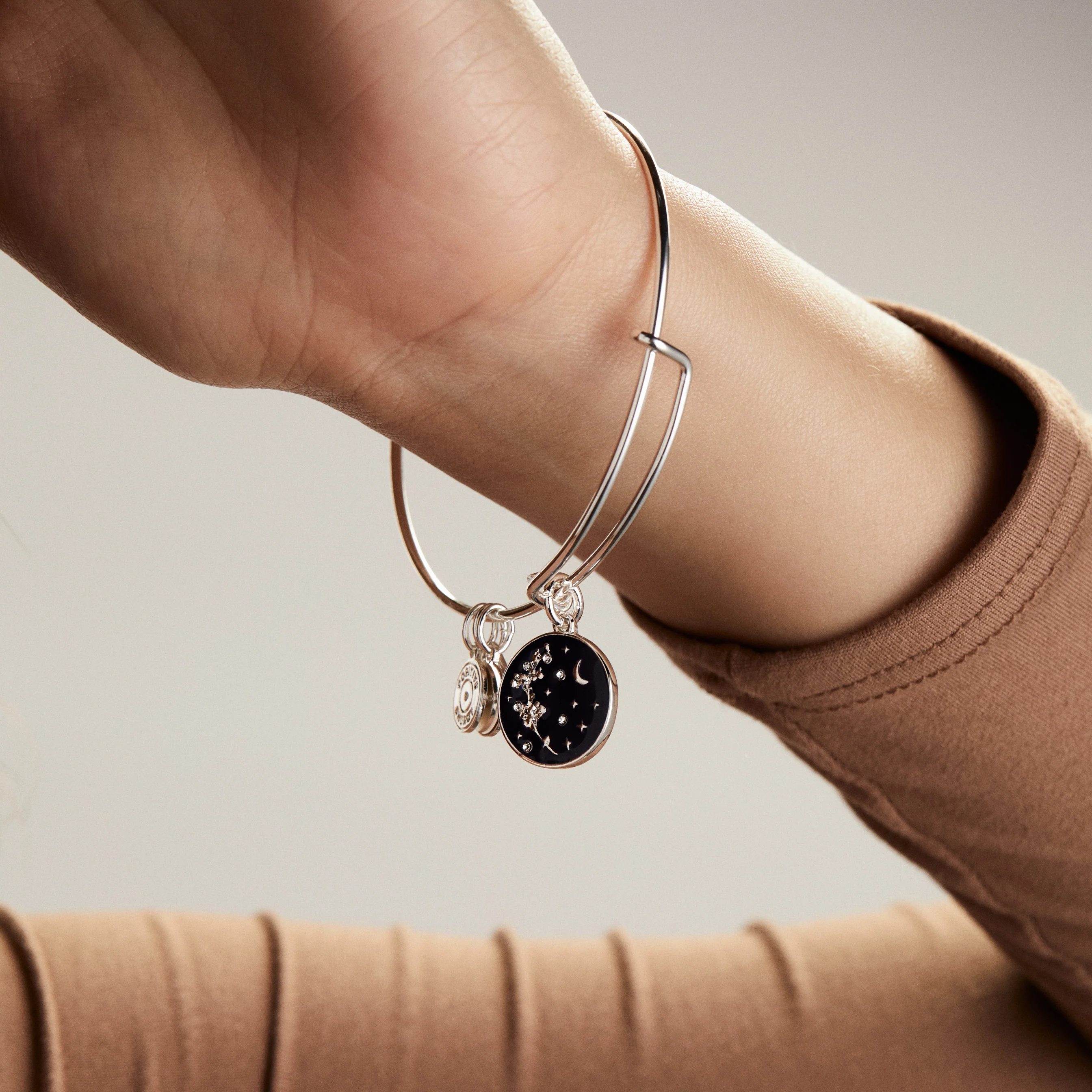 'Empower' Mimosa Flower Charm Bangle Bracelet - Image 2