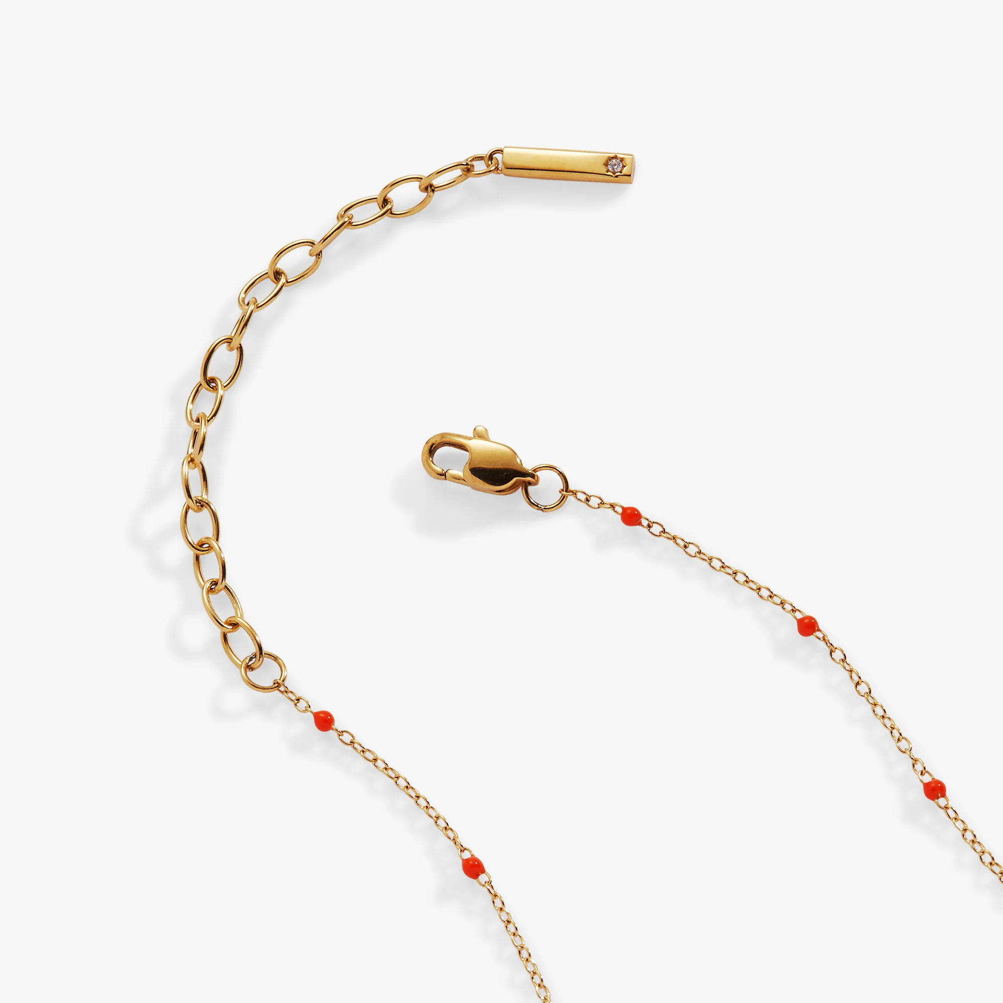 Enamel Coral Red Dot Chain Necklace - Image 2