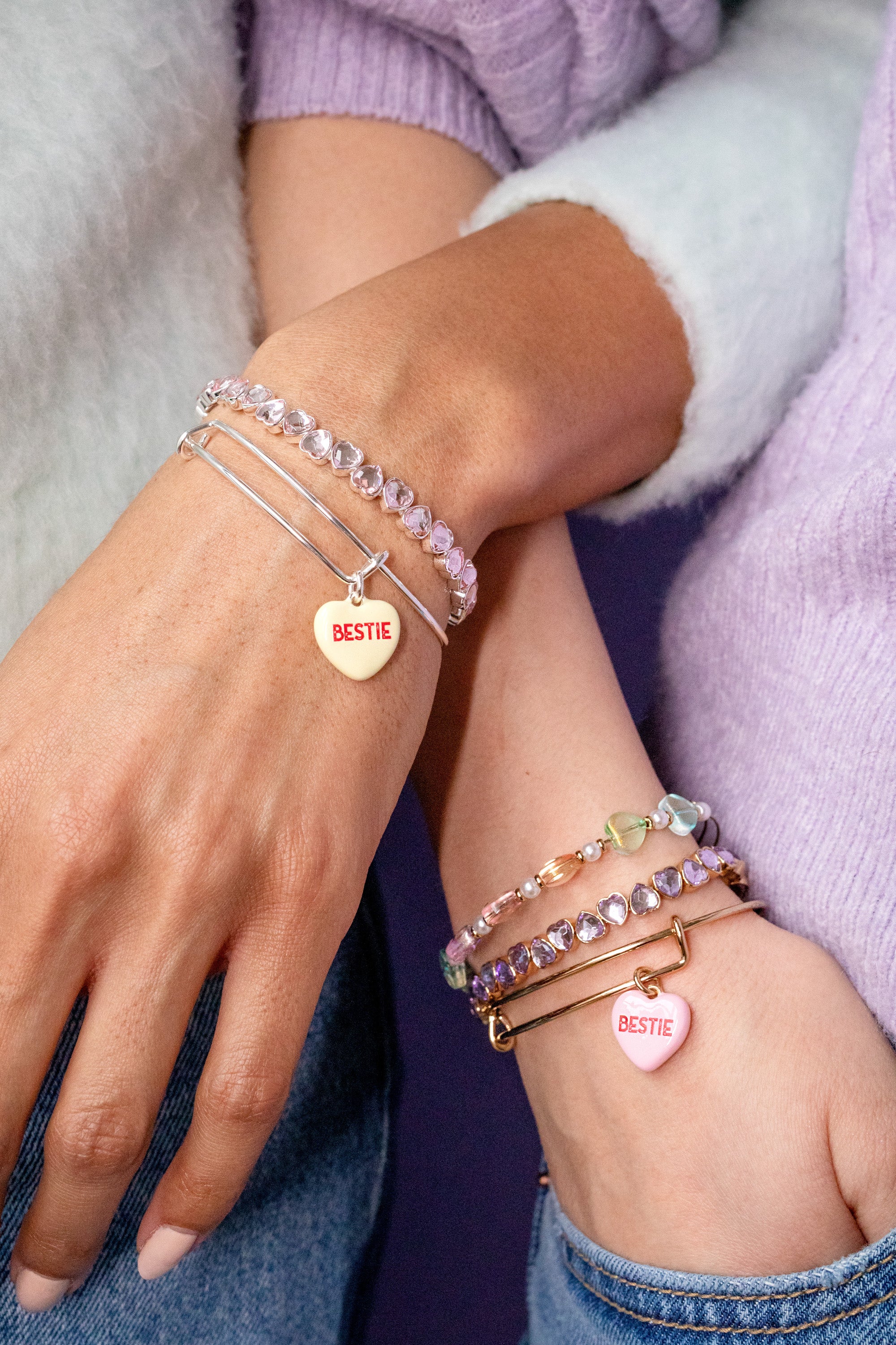 Pink Crystal Heart Stretch Bracelet - Image 5