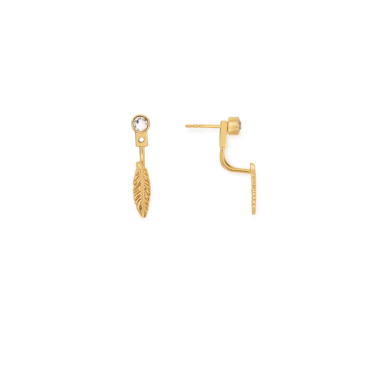 Feather + Crystal Drop Earrings - Image 2