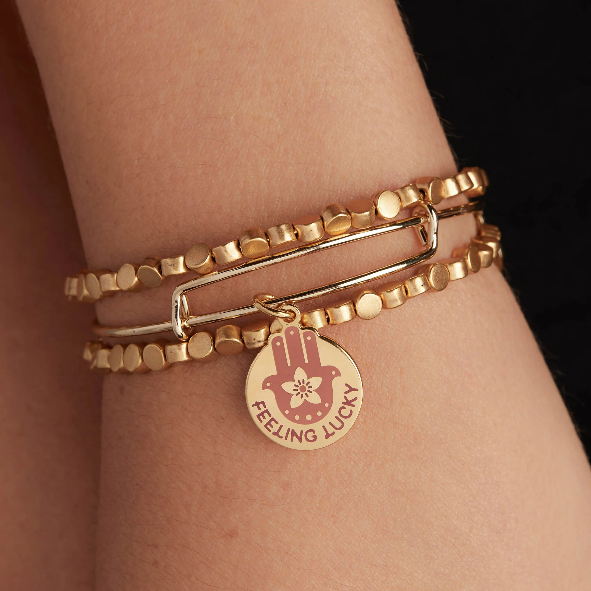 Feeling Lucky' Hamsa Charm Bangle Bracelet - Image 2
