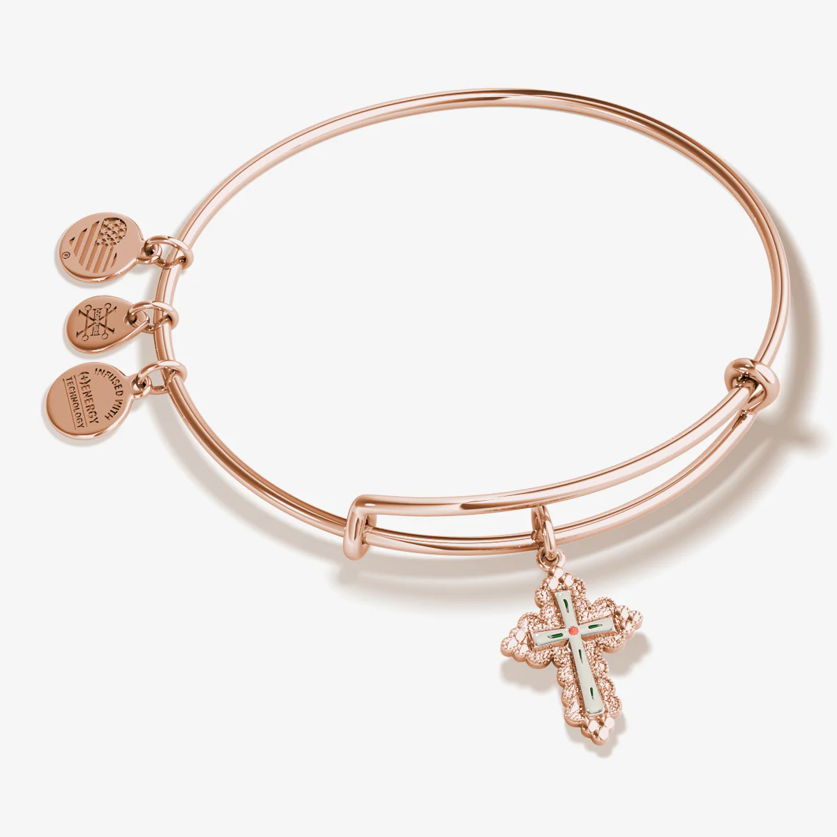 Floral Cross Charm Bangle Bracelet - Image 3