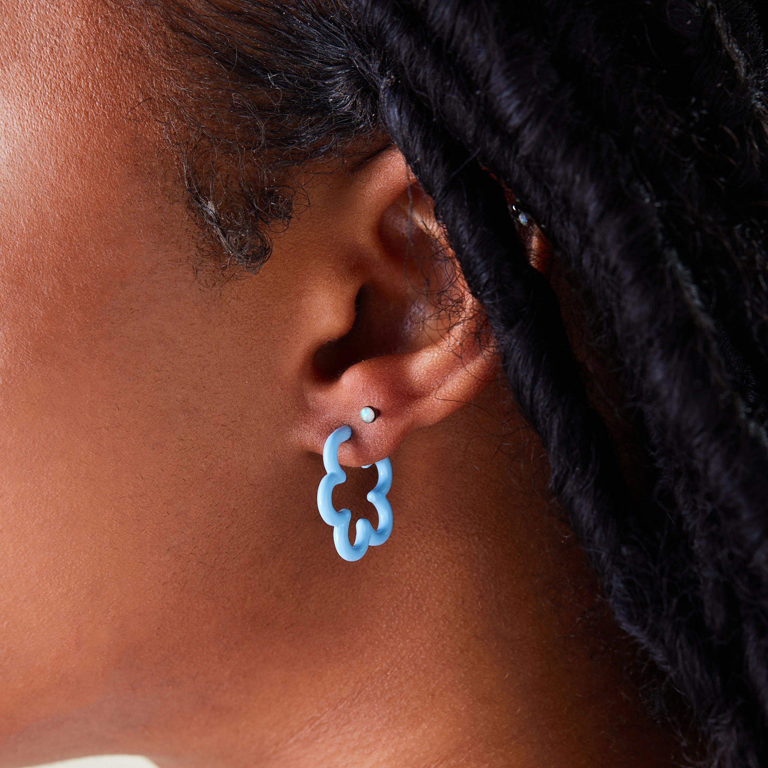 Floral Huggie Hoop Earrings, Ocean Blue - Image 2