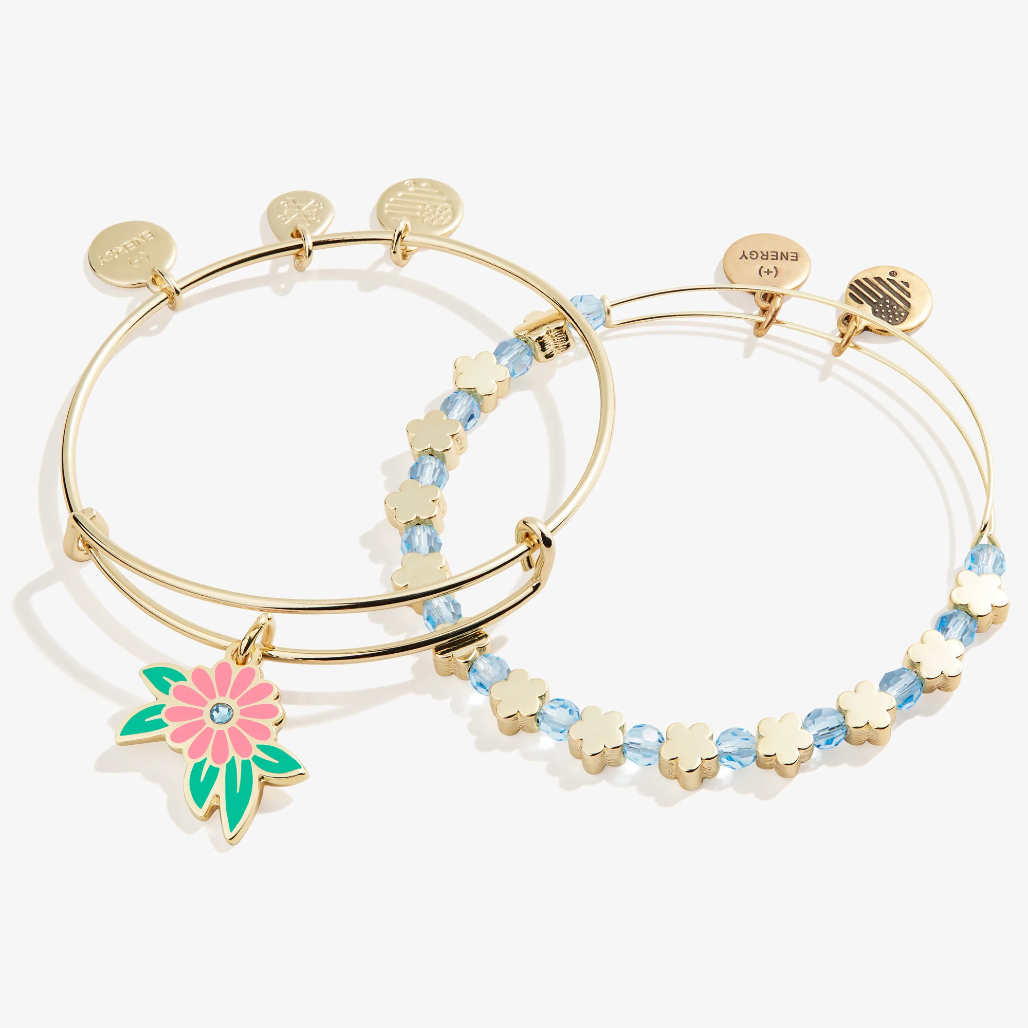 Flower Charm Bangle Bracelets, Set of 2 - Image 2