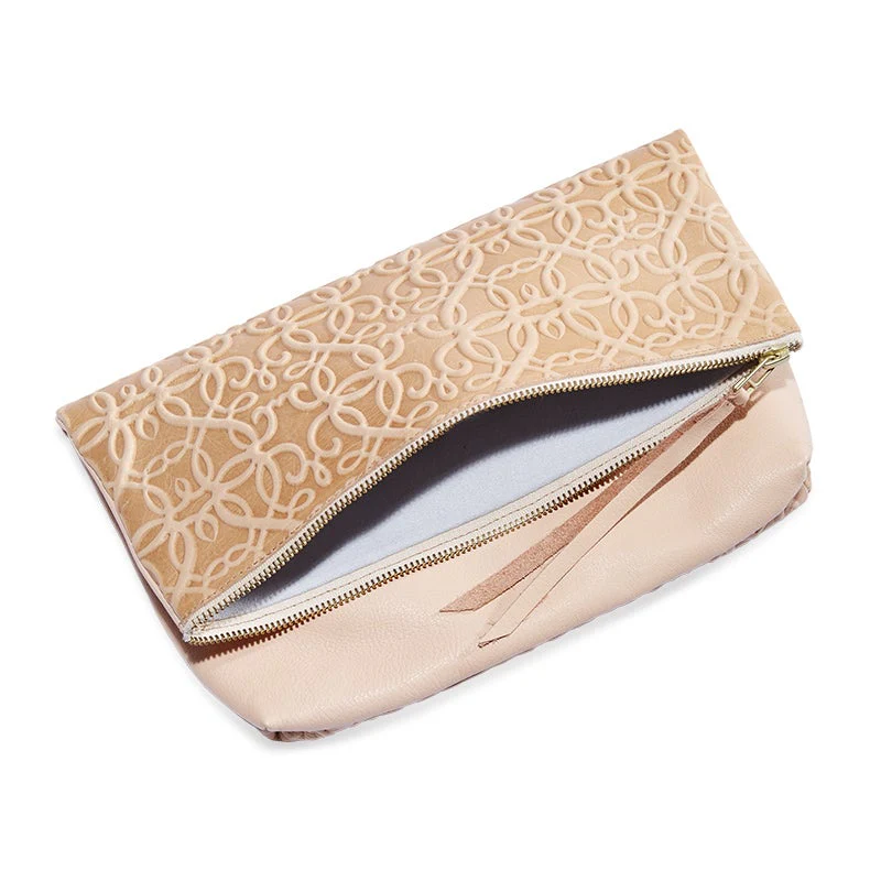 Gabriel Leather Fold Over Clutch, Blush - Image 4